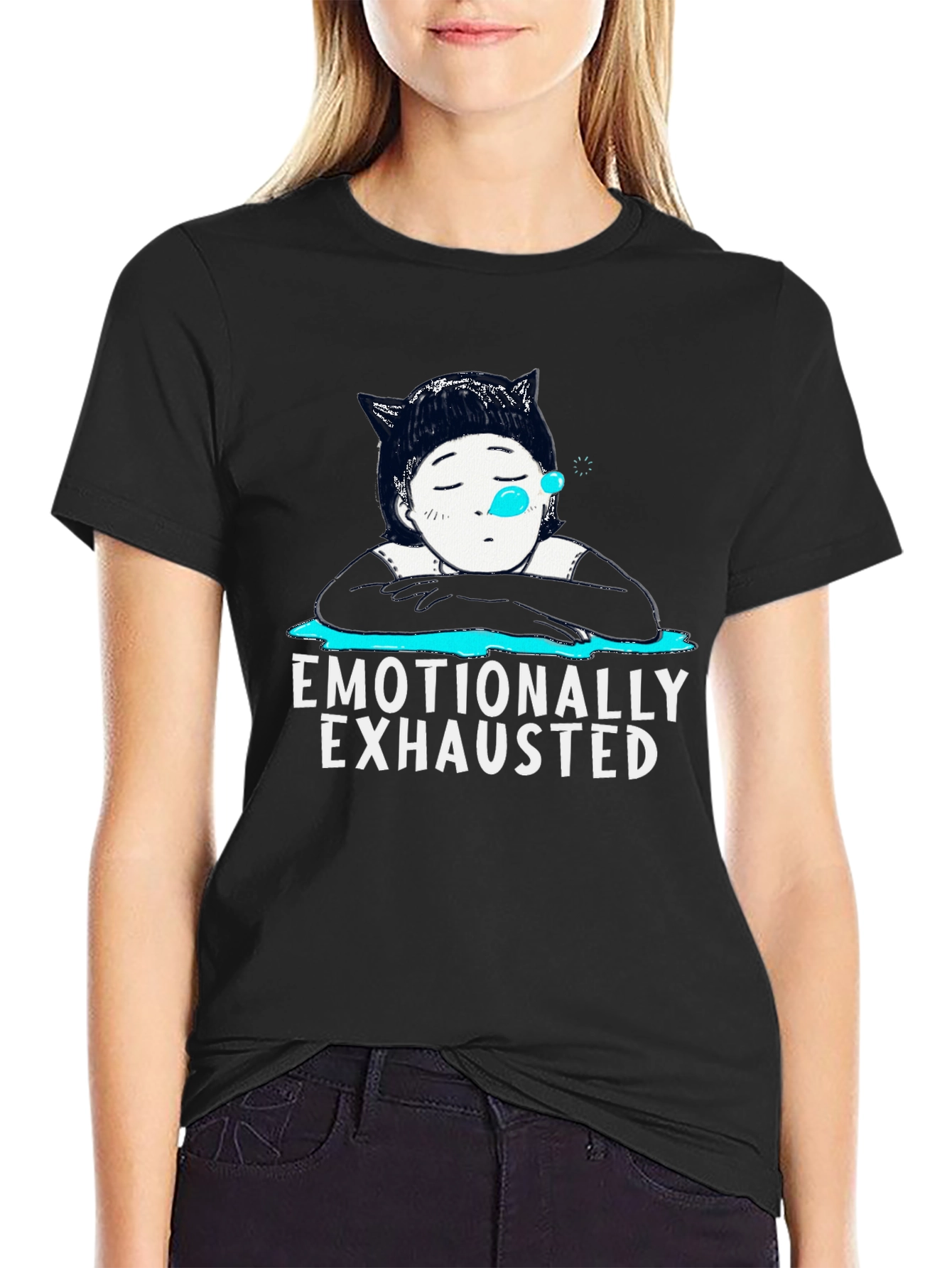 Black Emotionally Exhausted Graphic T-Shirt view 2