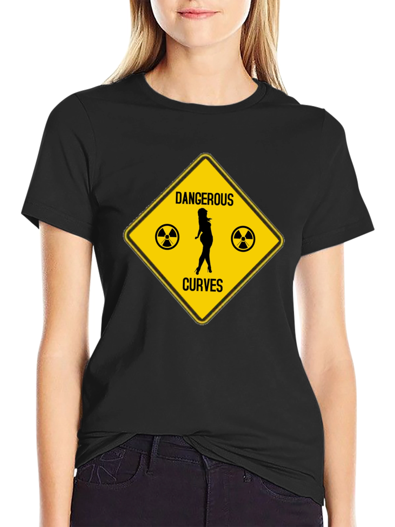 Black Dangerous Curves Graphic T-Shirt - Humor Novelty Tee view 2