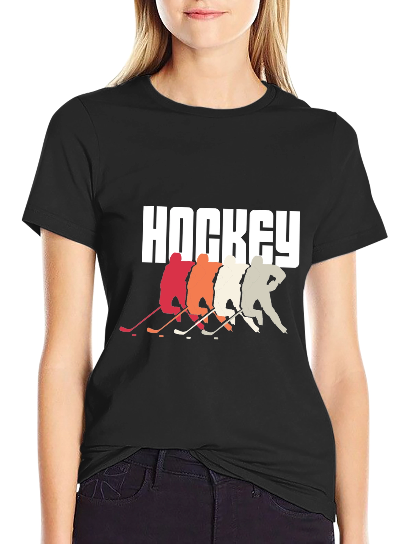 Black Hockey Players Graphic Tee - Retro Style, Cool Design view 2