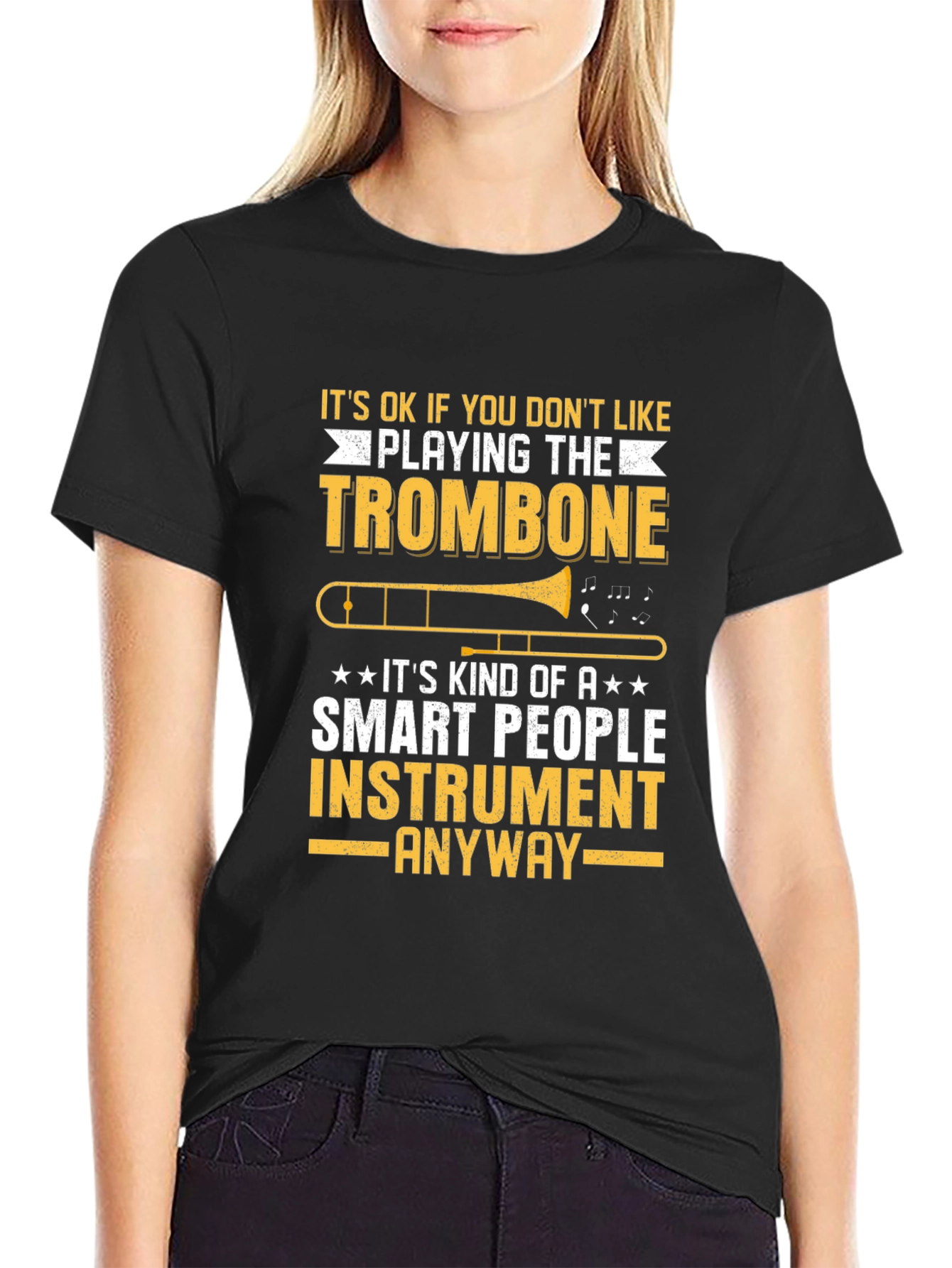 Black Funny Trombone Player T-Shirt - Smart People Instrument Tee view 2