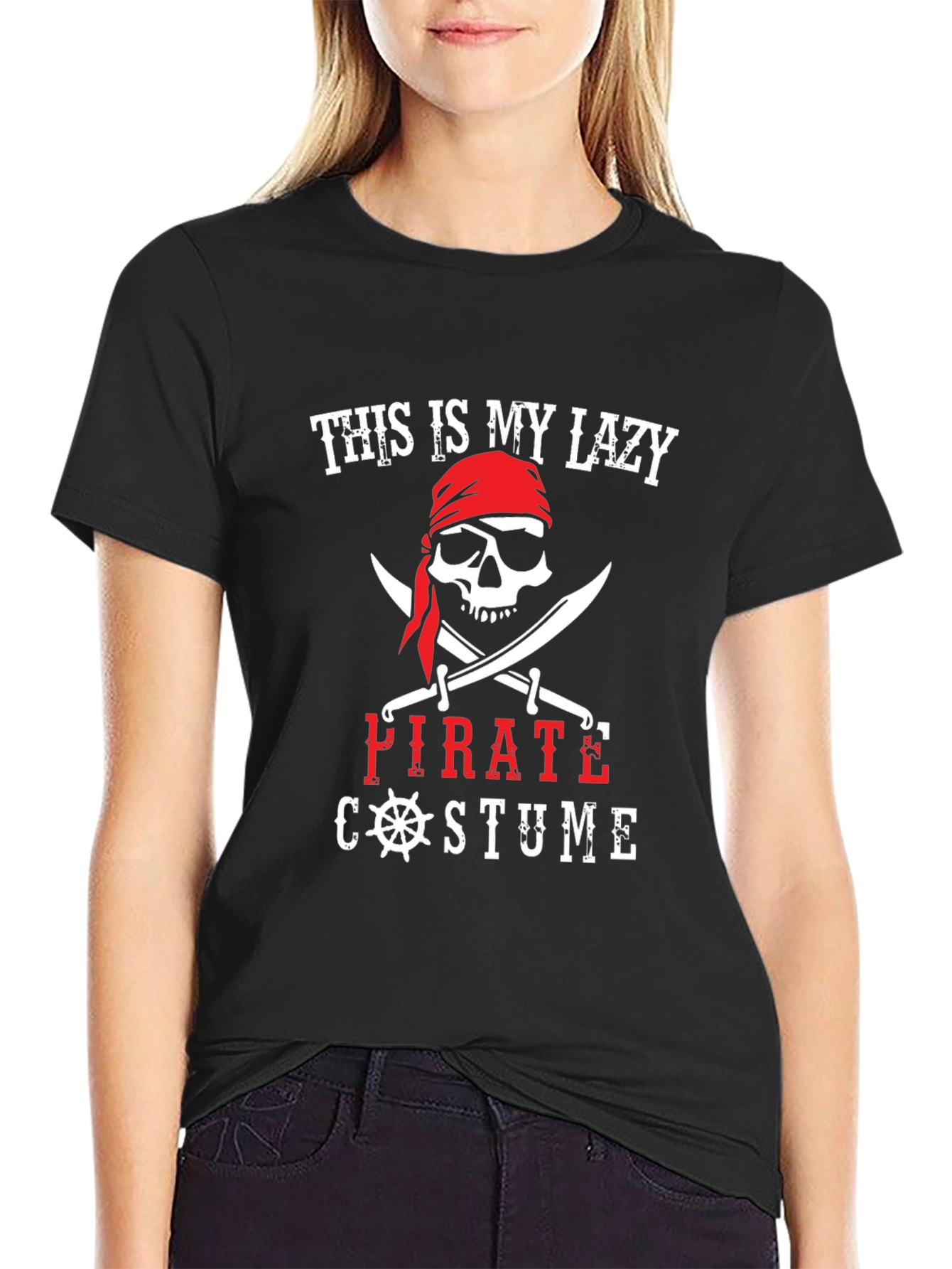 Black Lazy Pirate Costume T-Shirt view 2