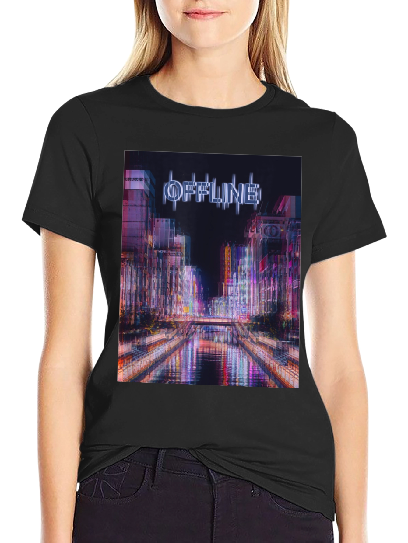 Black Offline Cityscape Graphic T-Shirt view 2