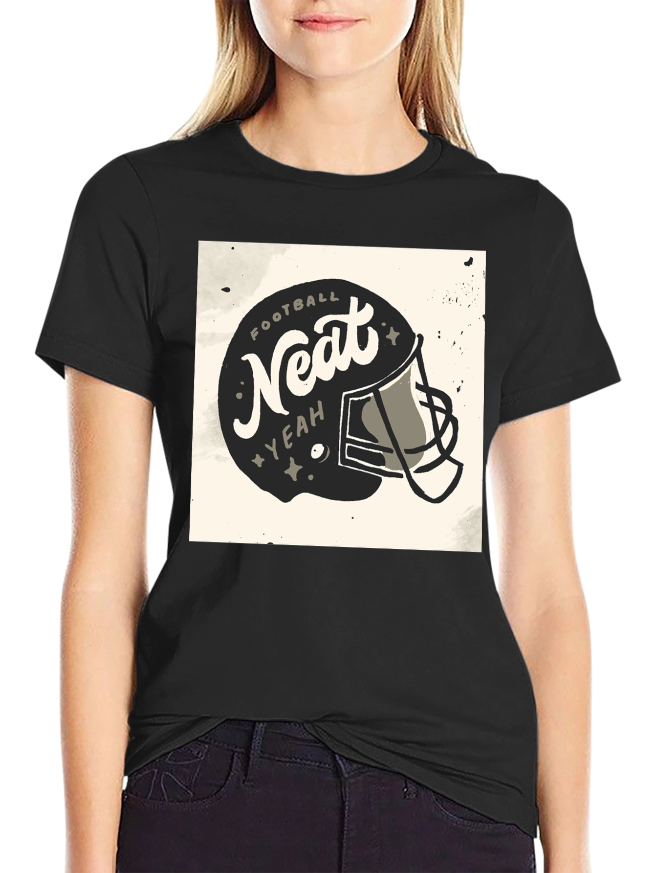 Black Football Neat Yeah Graphic T-Shirt - Sport Casual Tee view 2
