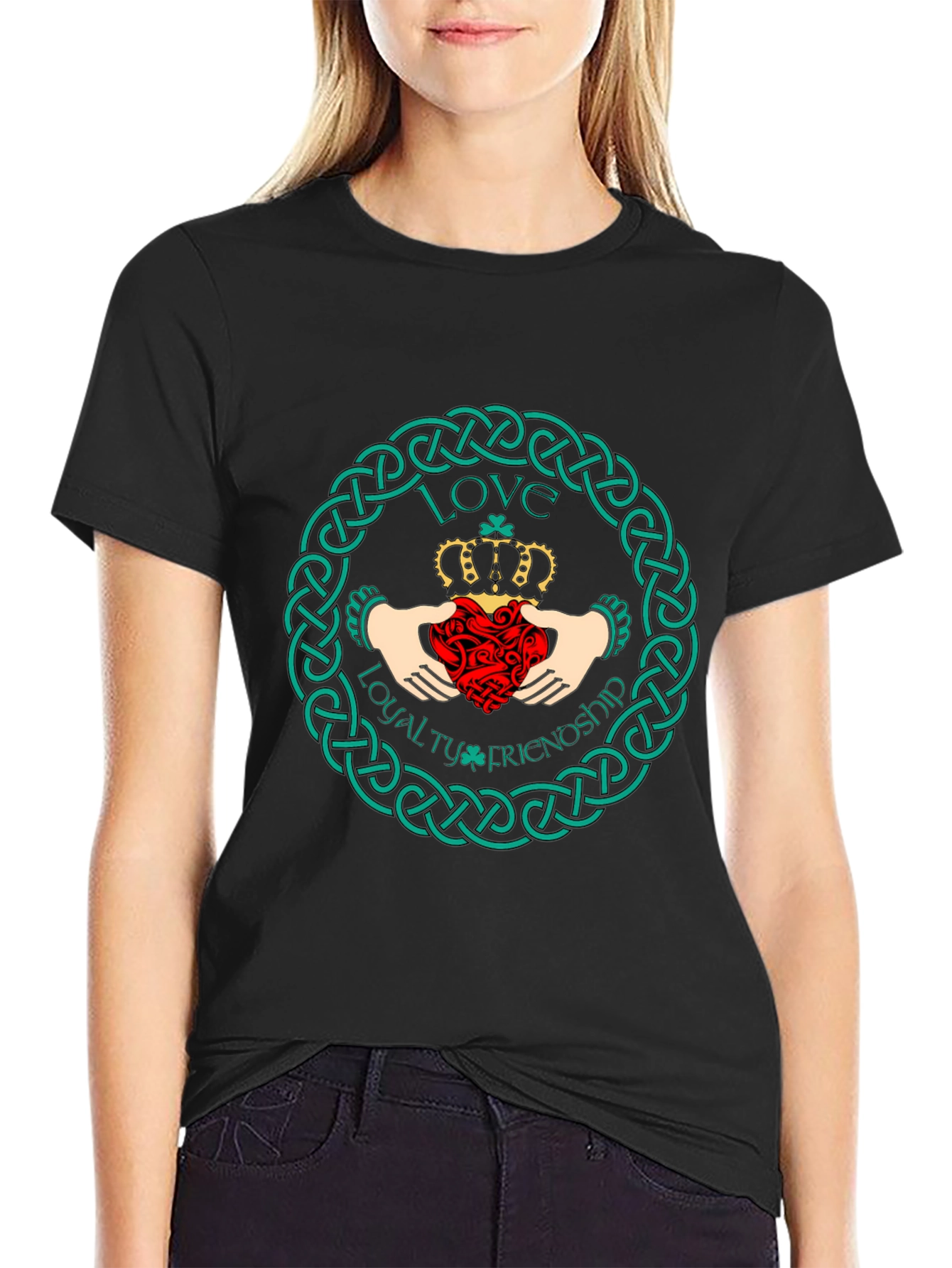 Black Claddagh Symbol T-Shirt - Irish Love Loyalty Friendship Design view 2