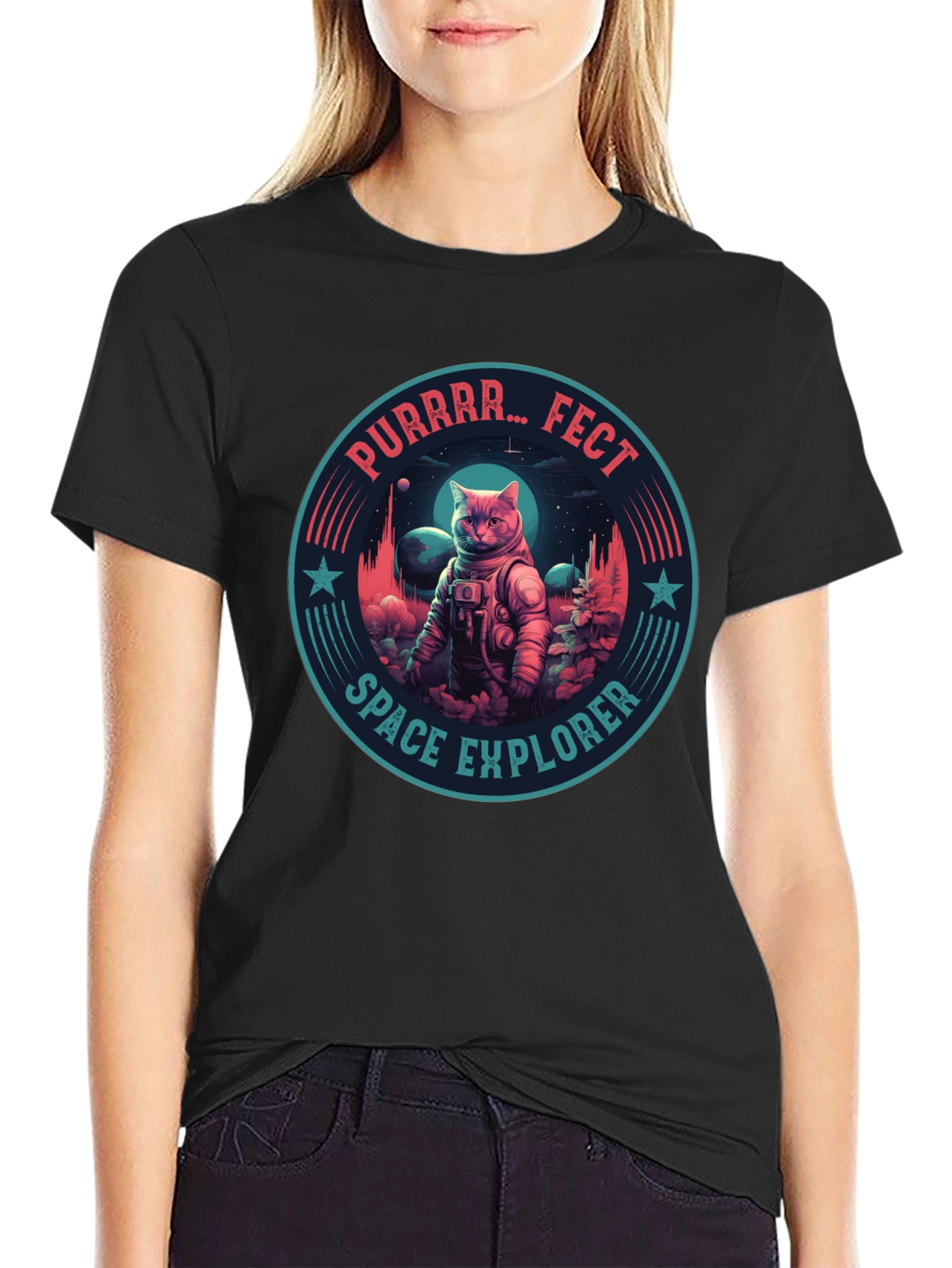 Black Purrrr-fect Space Explorer Graphic Tee view 2