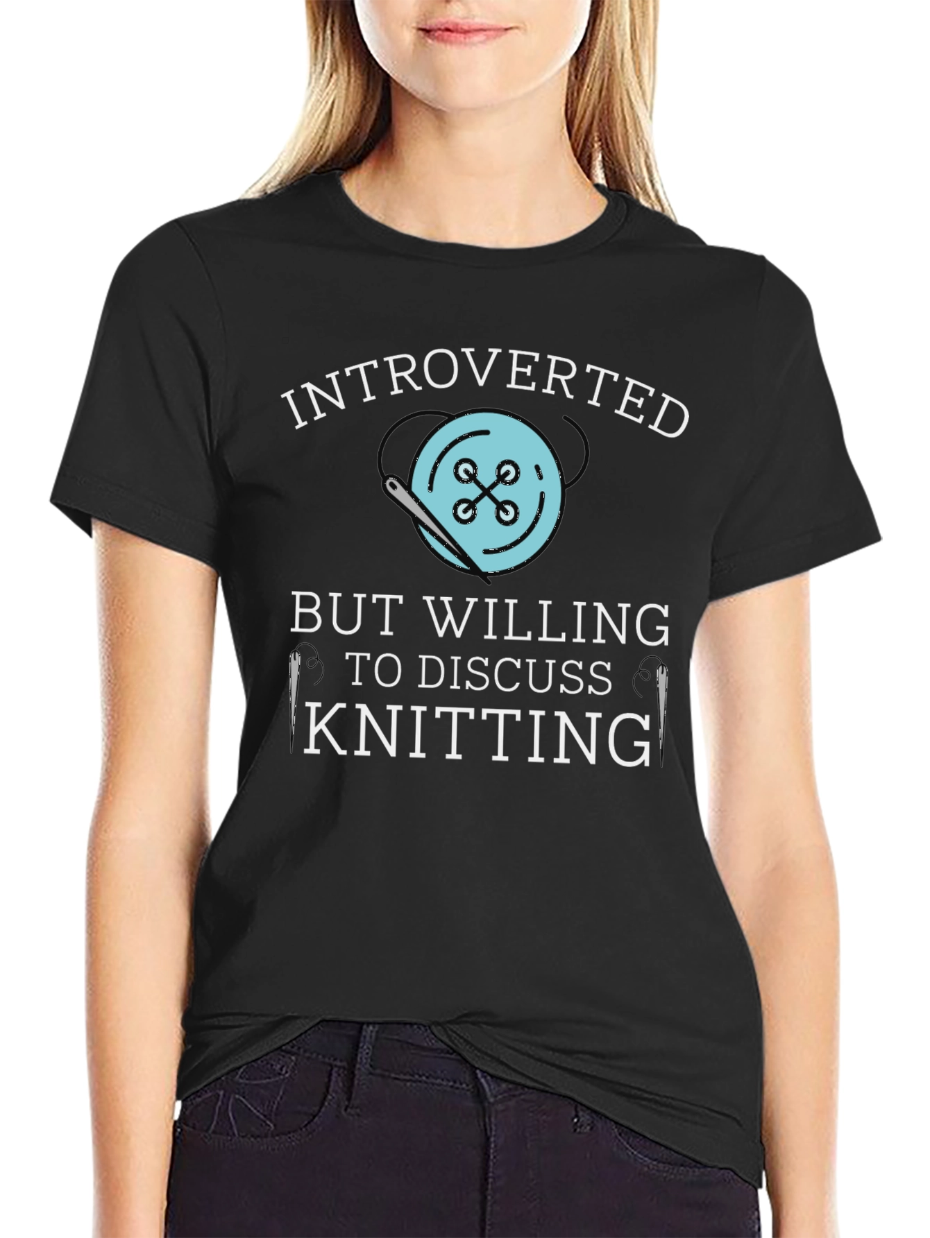 Black Introverted Knitting Lover's T-Shirt view 2