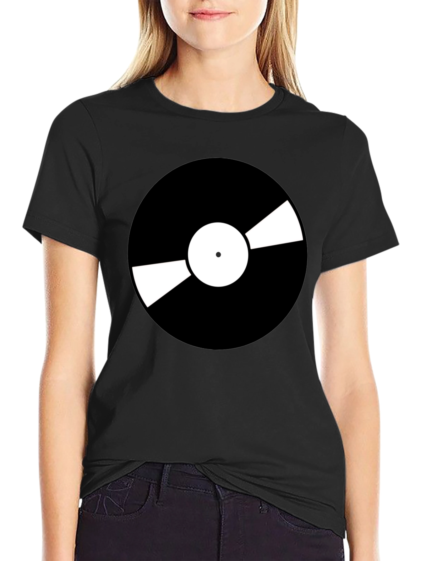 Black Retro Vinyl Record Graphic T-Shirt - Cool Music Lover Tee view 2