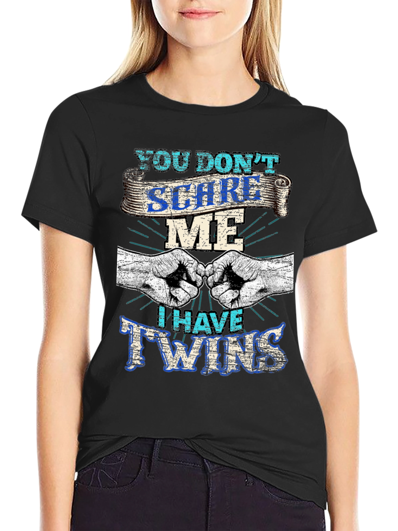 Black You Don't Scare Me I Have Twins T-Shirt view 2