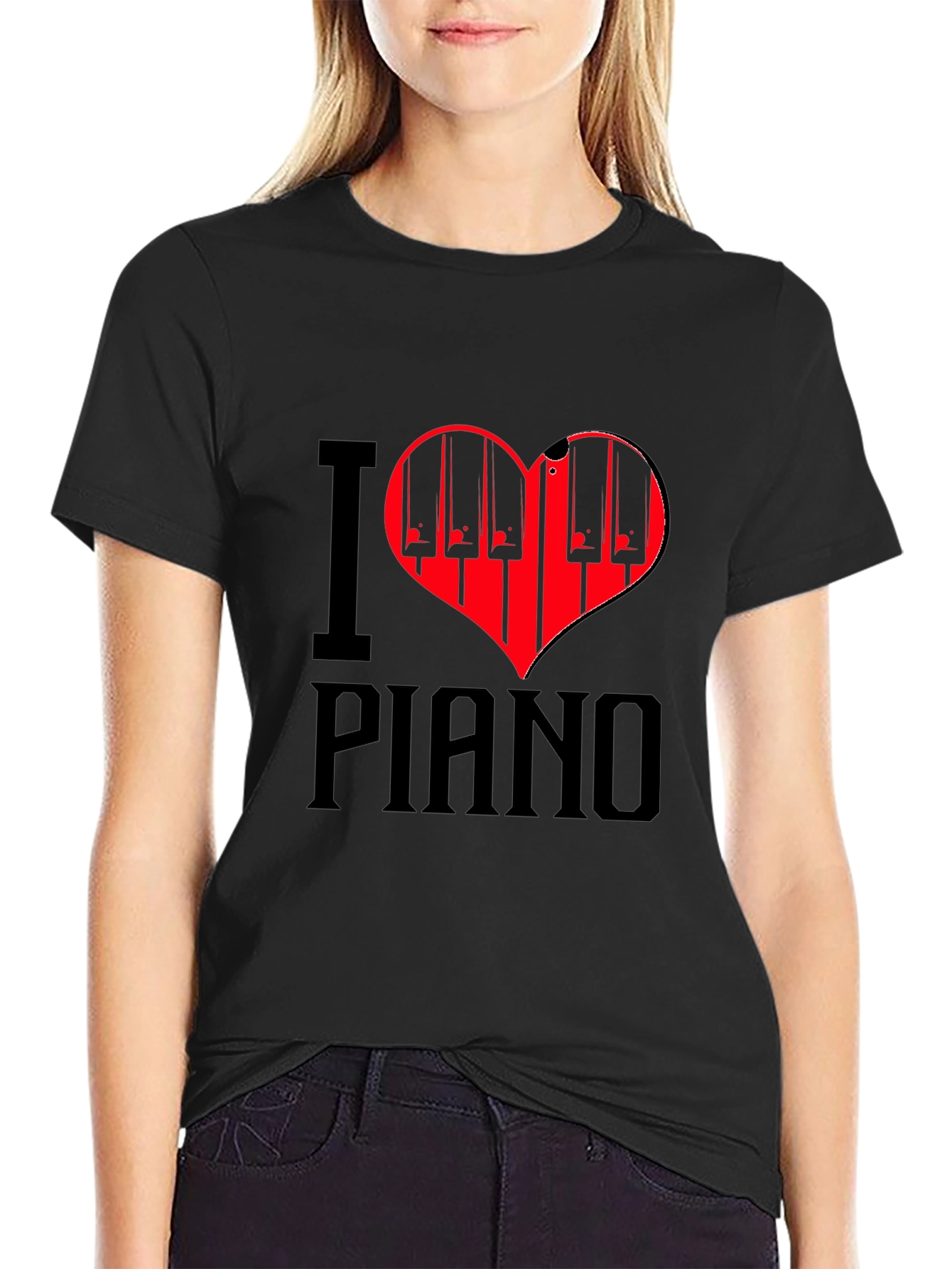 Black I Love Piano T-Shirt Black view 2