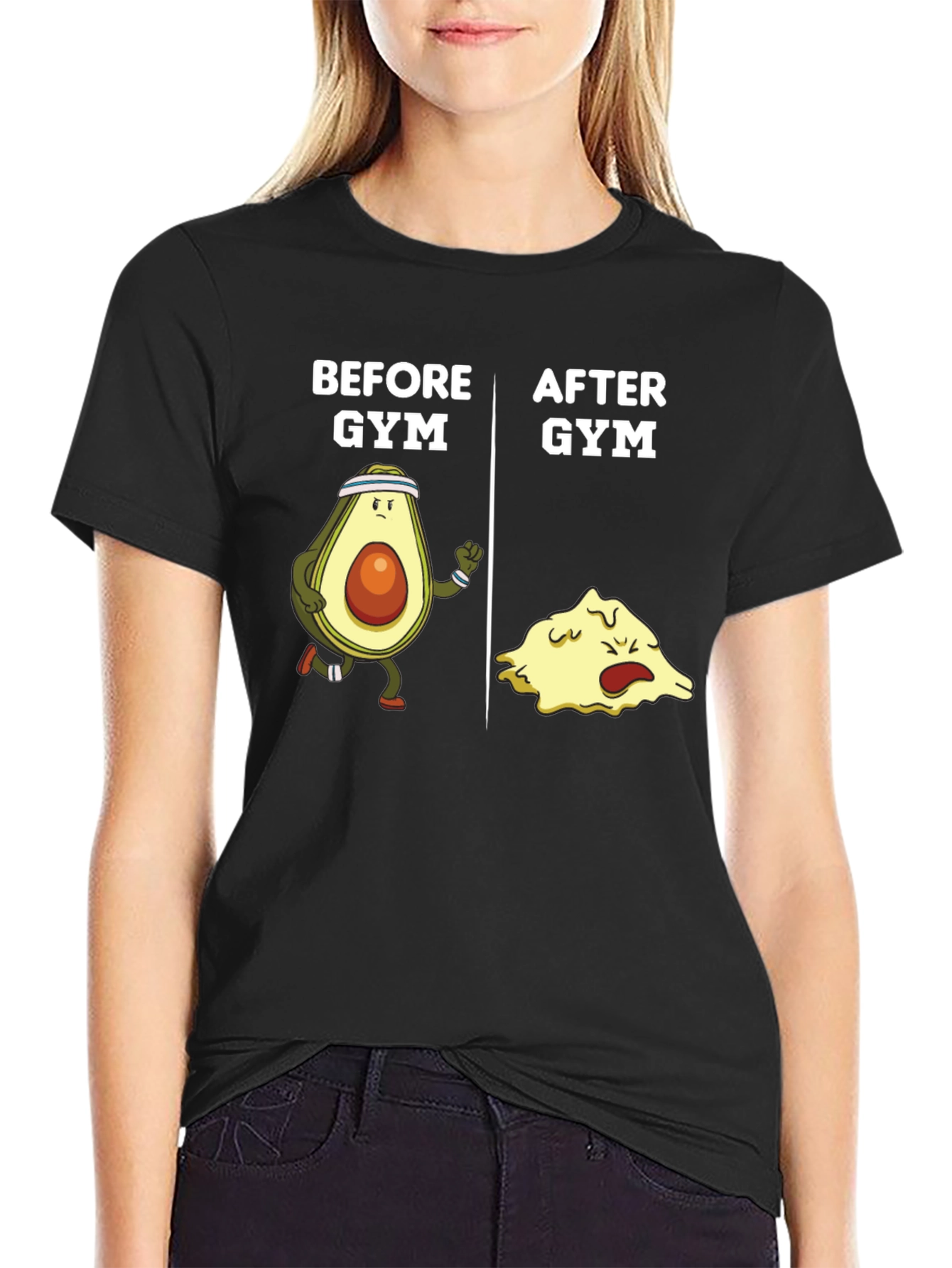 Black Funny Gym Avocado Black T-Shirt view 2