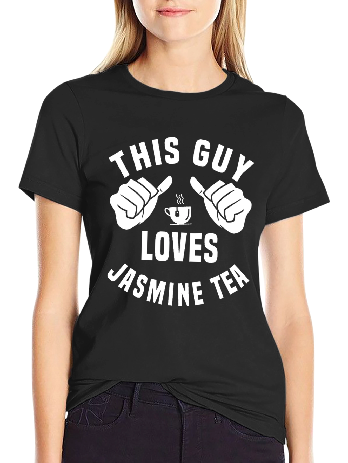 Black This Guy Loves Jasmine Tea T-Shirt view 2