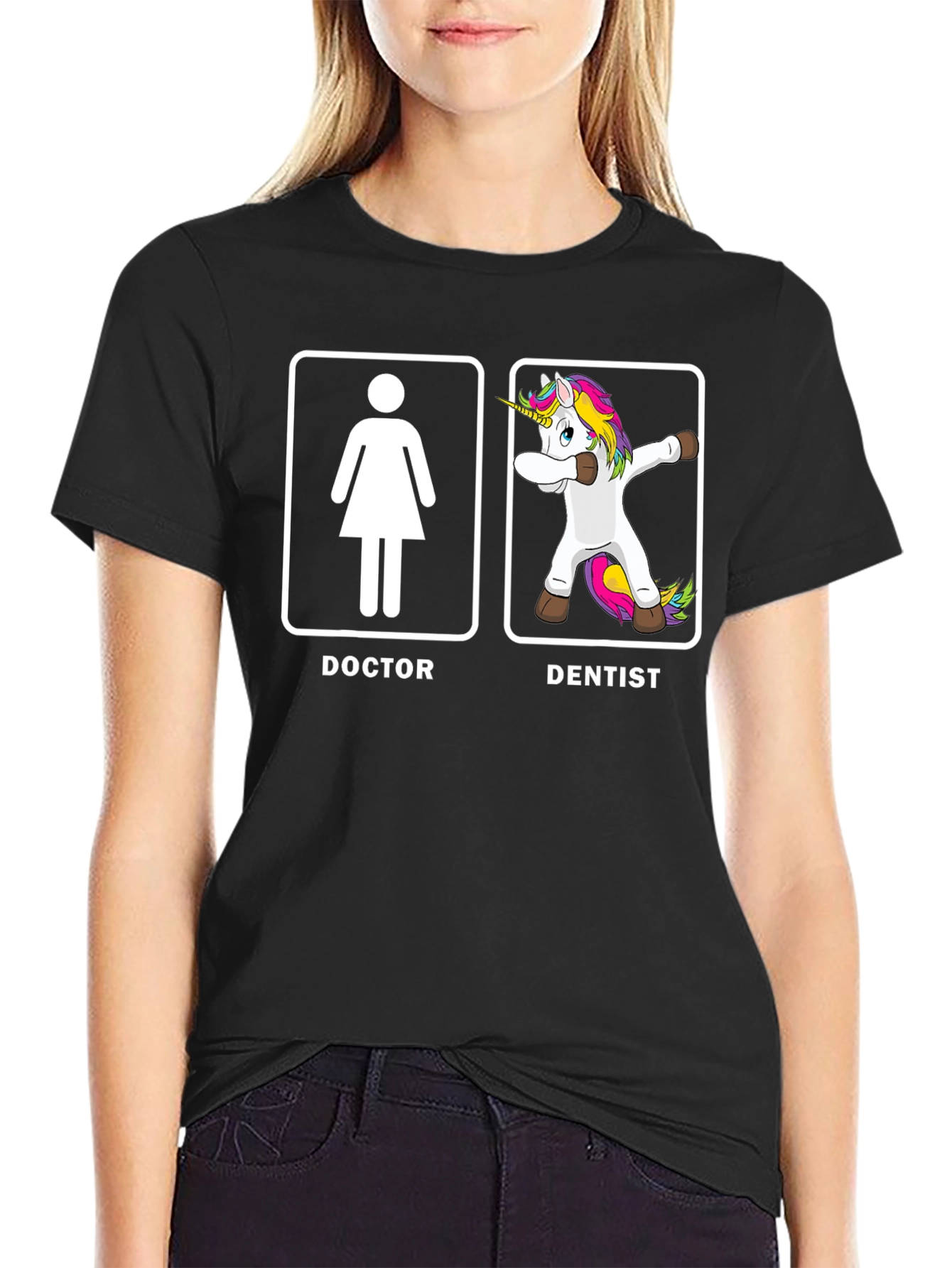 Black Funny Doctor Dentist T-Shirt - Unicorn Dab Humor Tee view 2