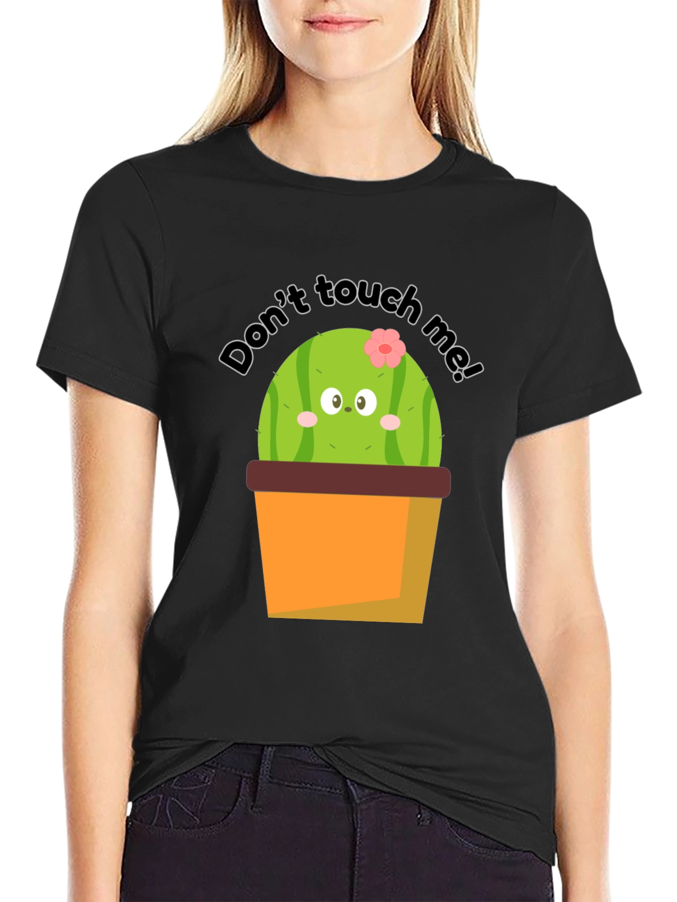 Black Cute Cactus Graphic Tee - Don't Touch Me! view 2