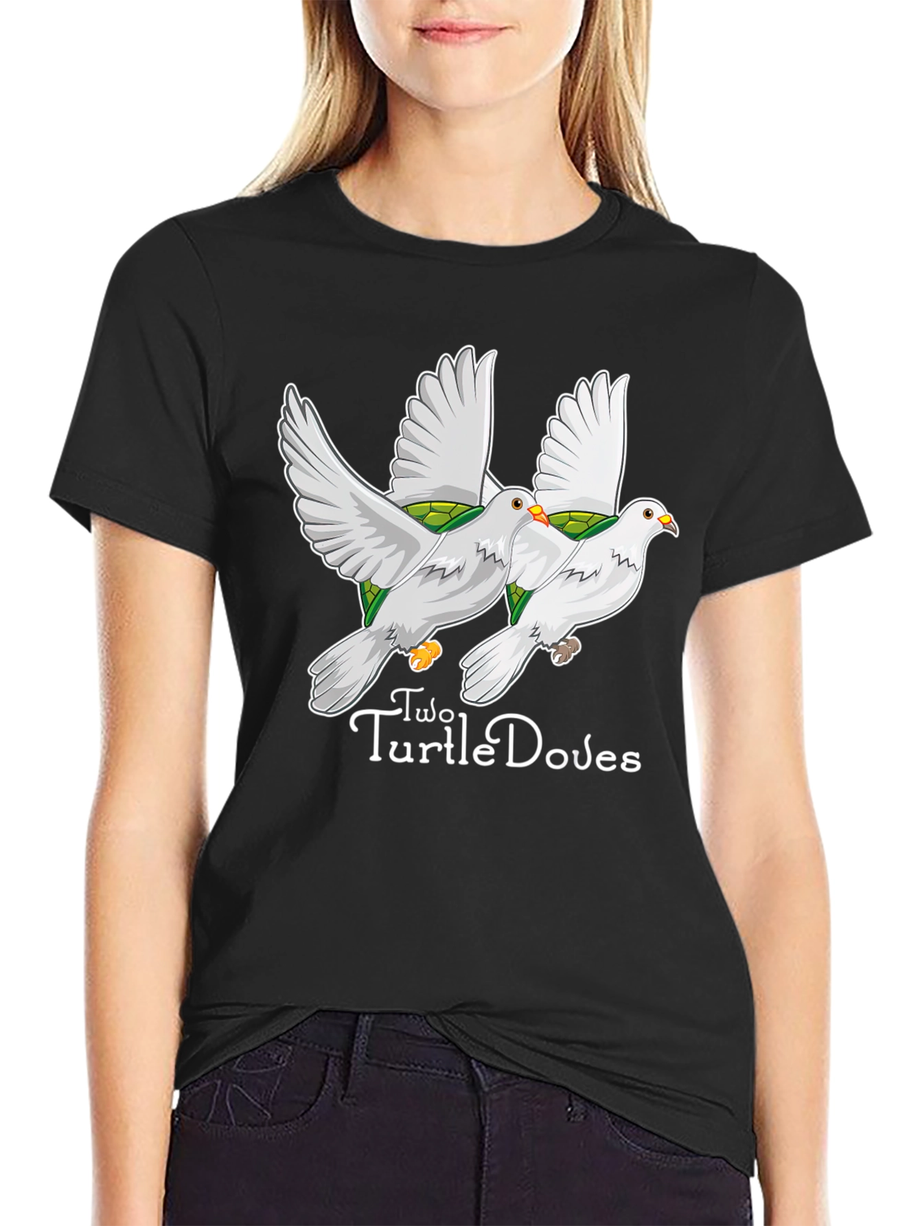 Black Two Turtle Doves Graphic Tee - Unique Design view 2