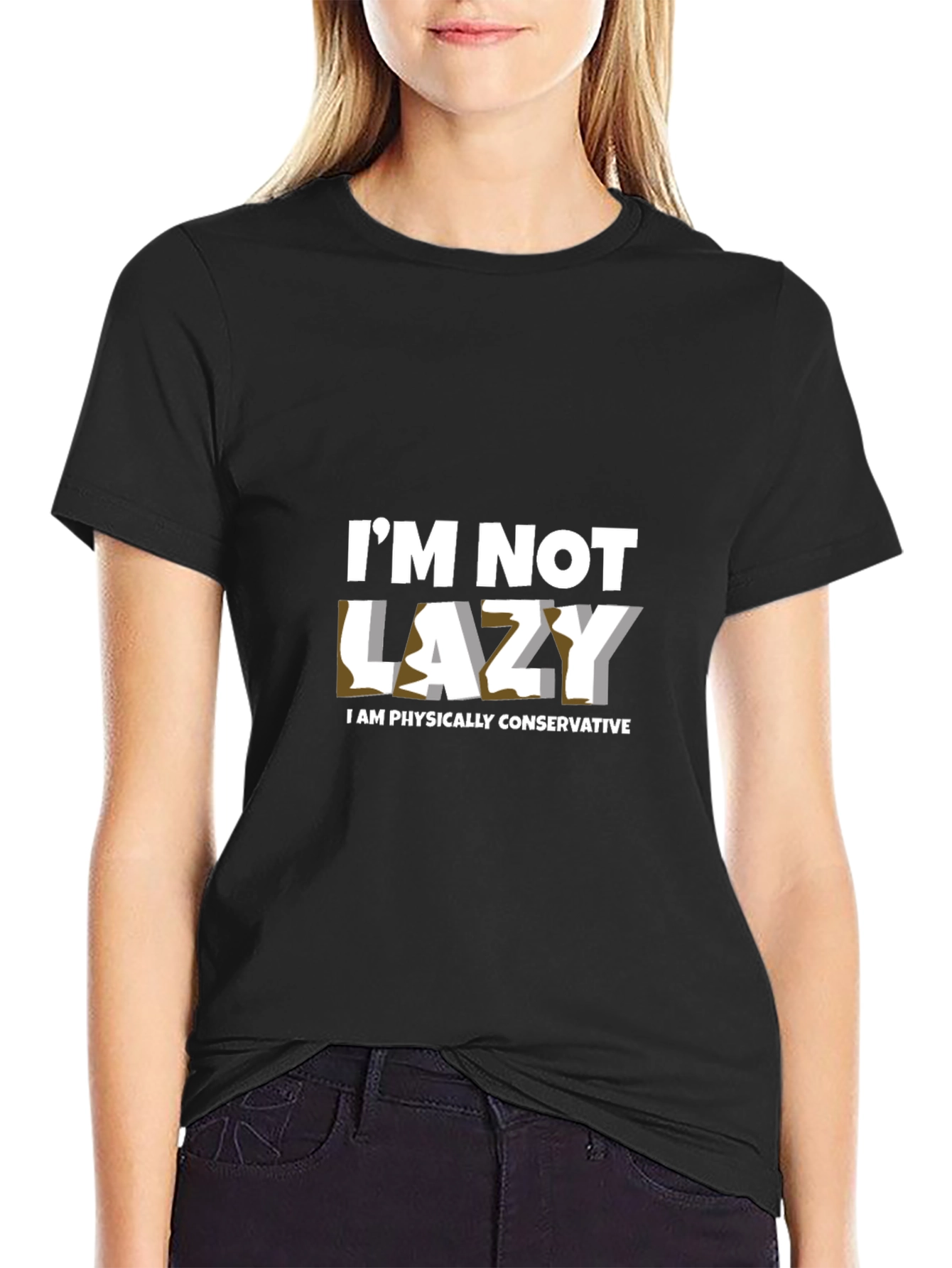 Black Funny "I'm Not Lazy" Graphic T-Shirt view 2