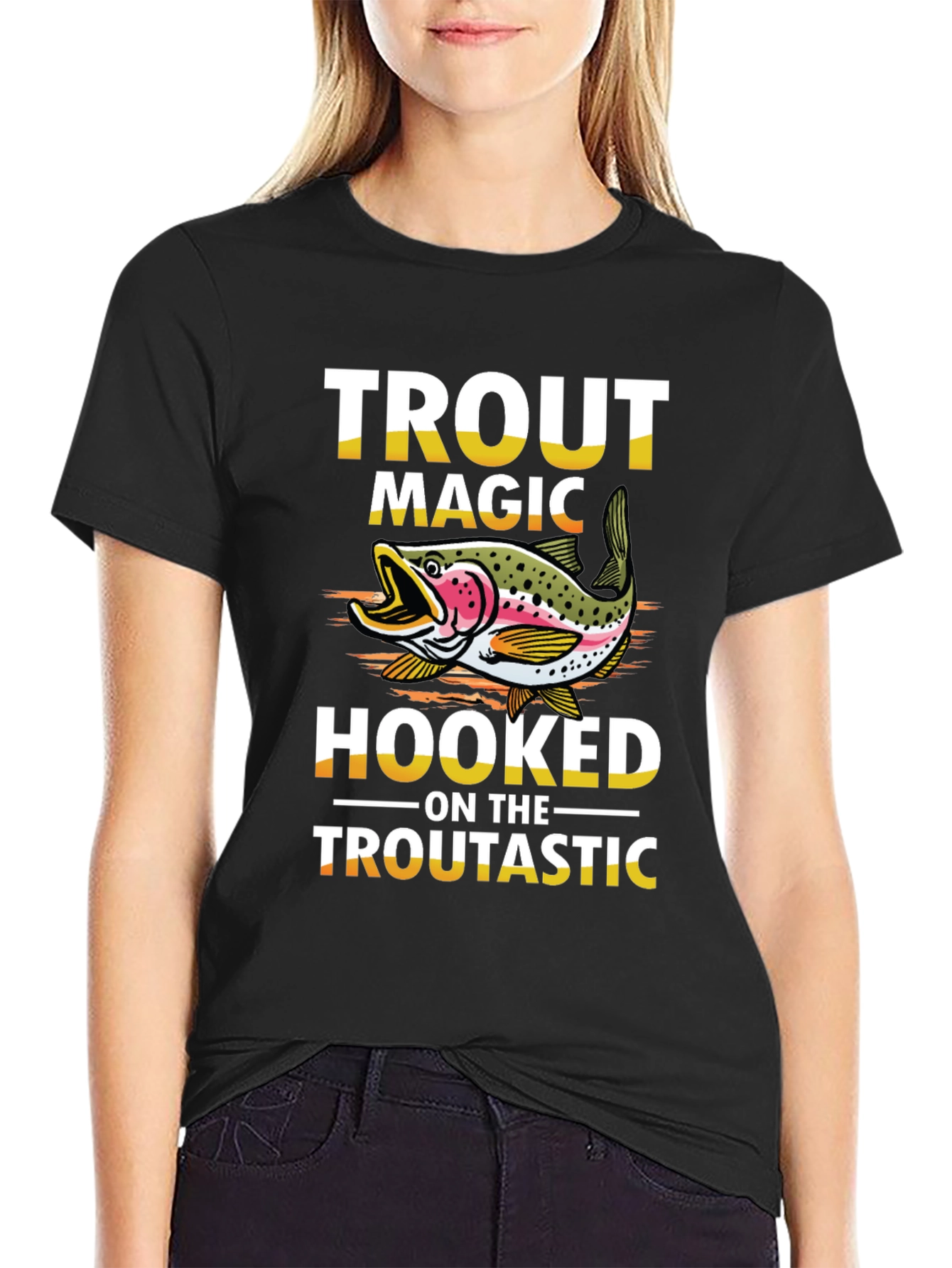 Black Trout Magic T-Shirt - Hooked on the Trouttastic view 2