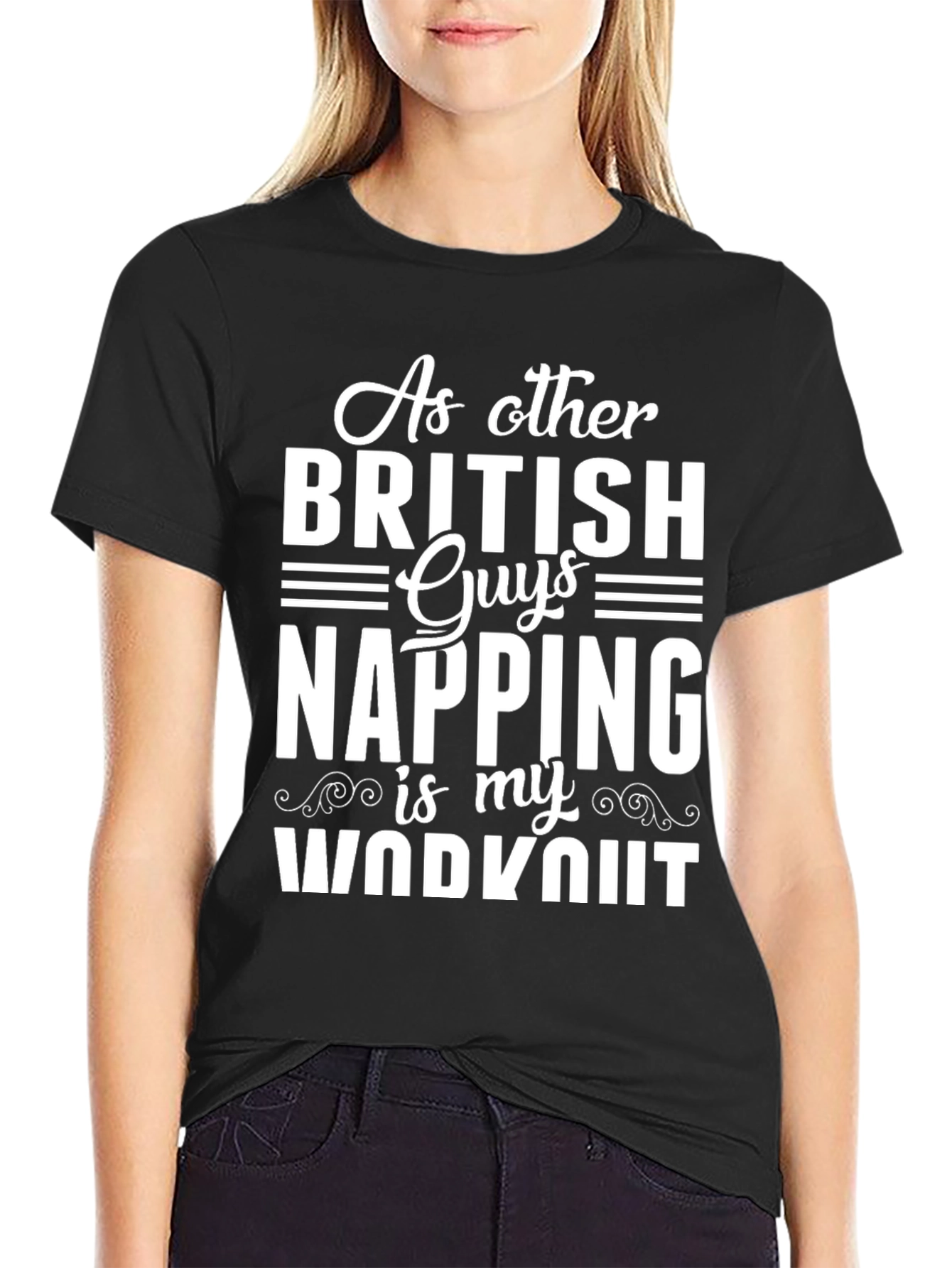 Black Funny British Napping Workout T-Shirt view 2