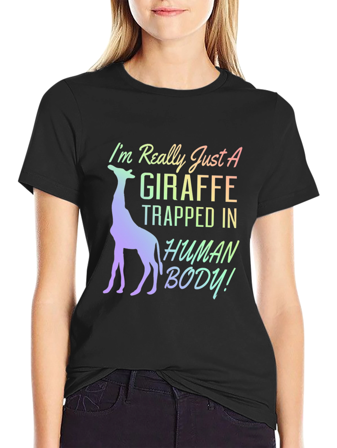 Black Giraffe Trapped In Human Body T-Shirt view 2