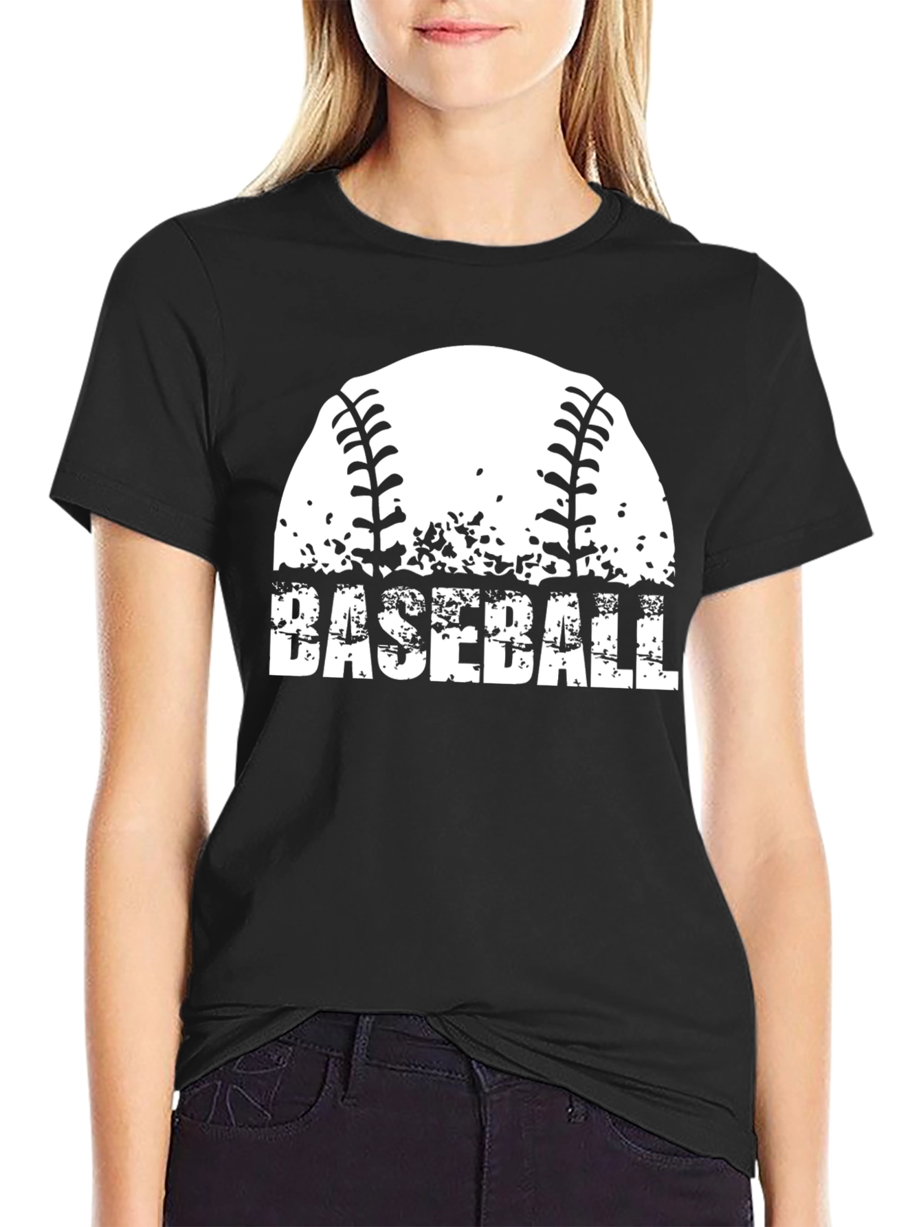 Black Baseball Graphic T-Shirt - Distressed Design view 2