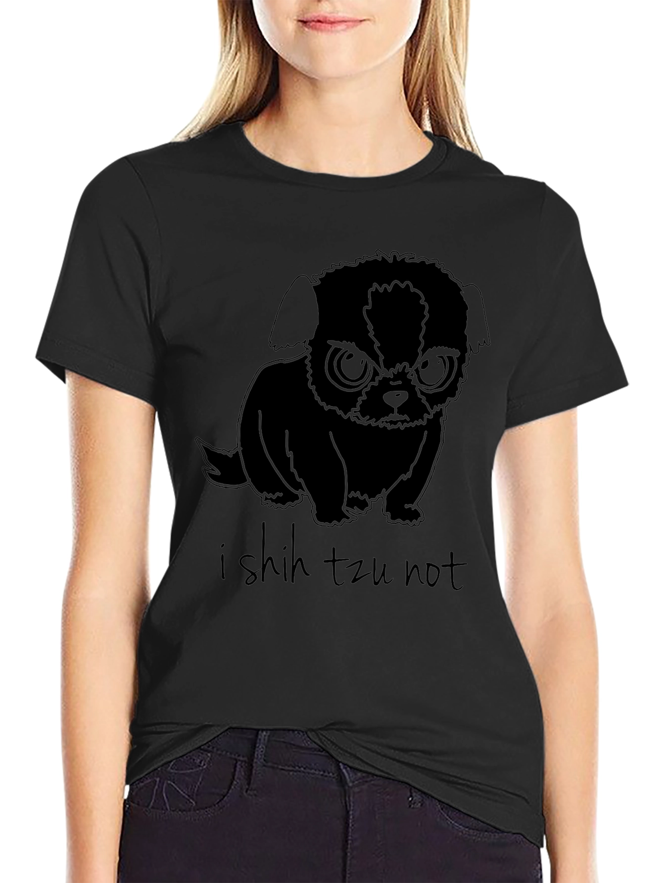 Black I Shih Tzu Not Funny Dog Graphic T-Shirt view 2