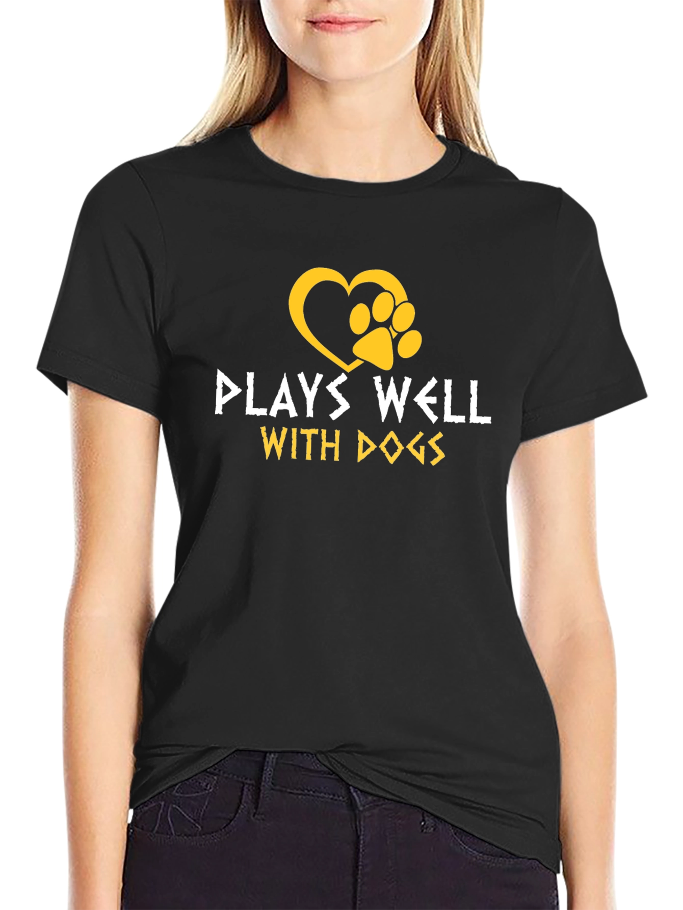 Black Plays Well With Dogs Graphic T-Shirt view 2