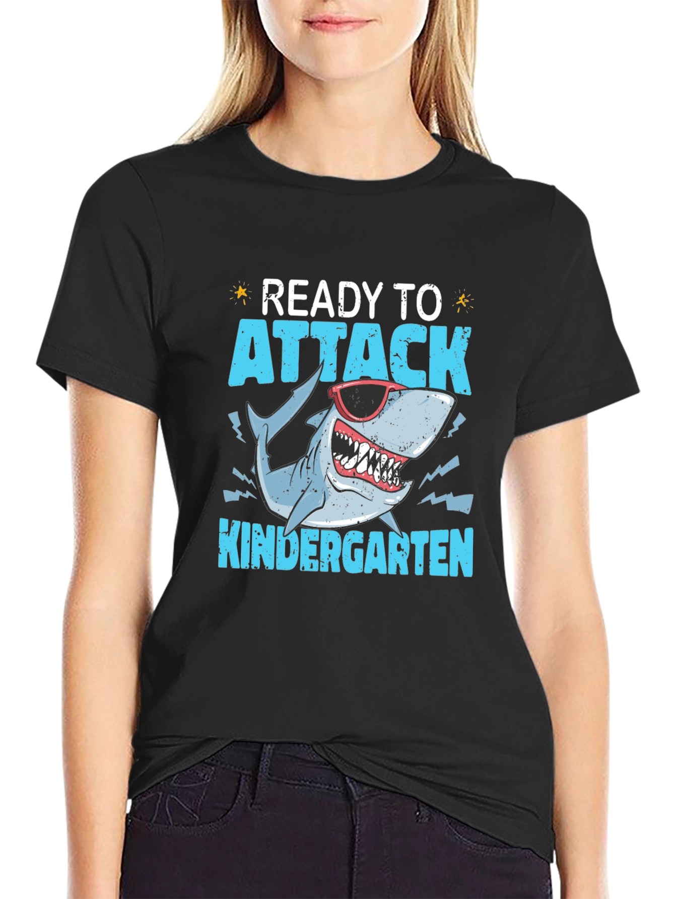 Black Ready to Attack Kindergarten Shark T-Shirt view 2