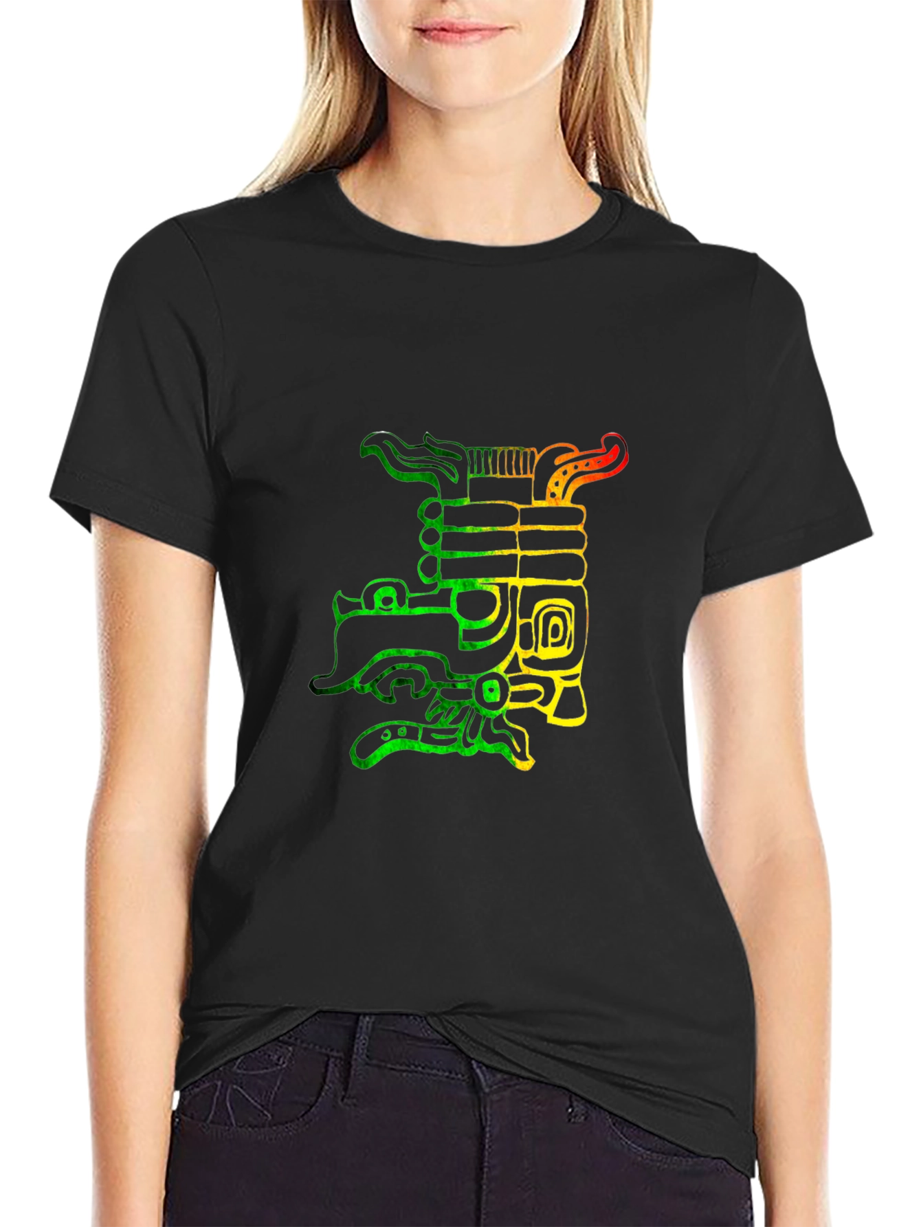 Black Rasta Aztec Dragon Graphic T-Shirt view 2