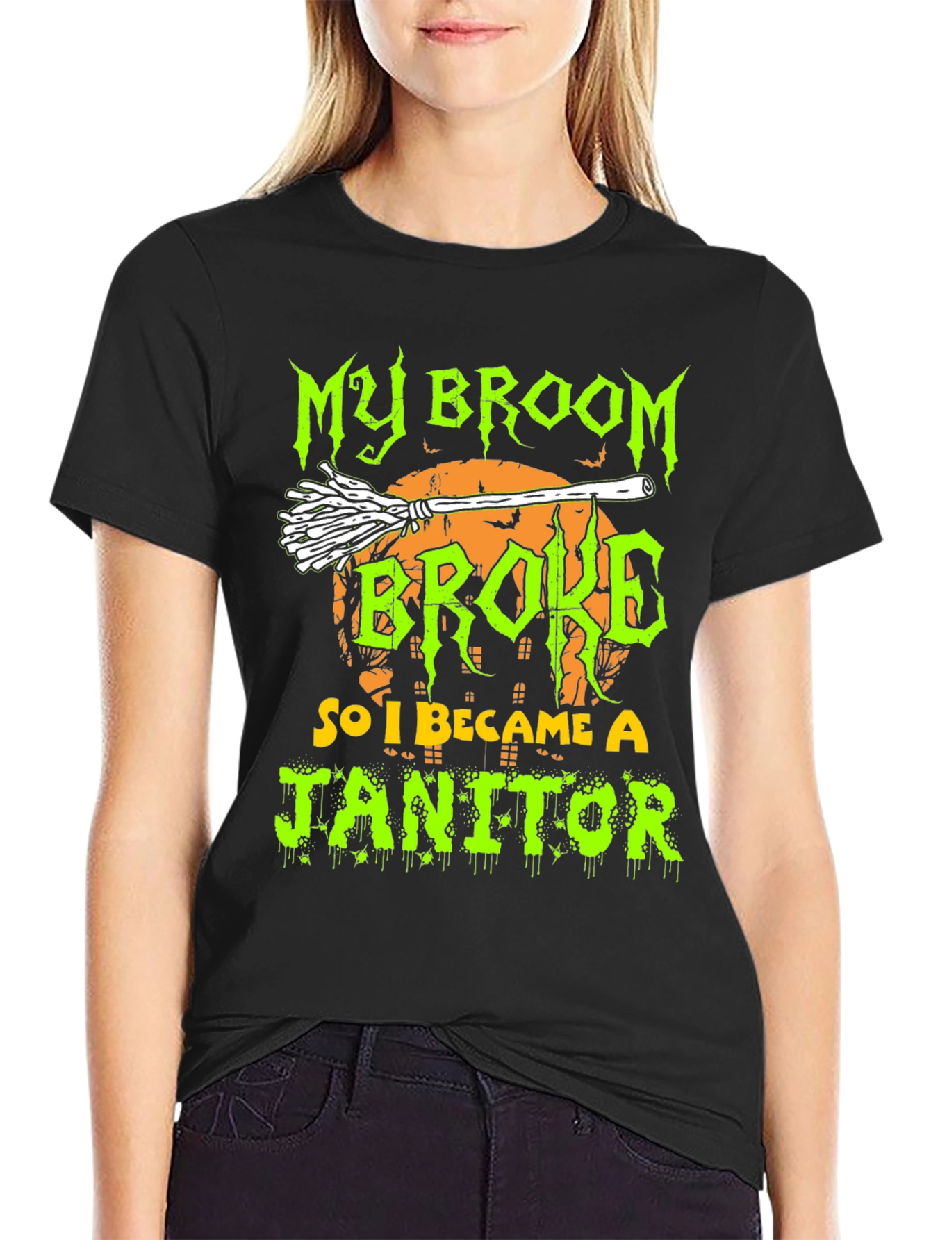 Halloween Janitor T-Shirt - "My Broom Broke" - 2
