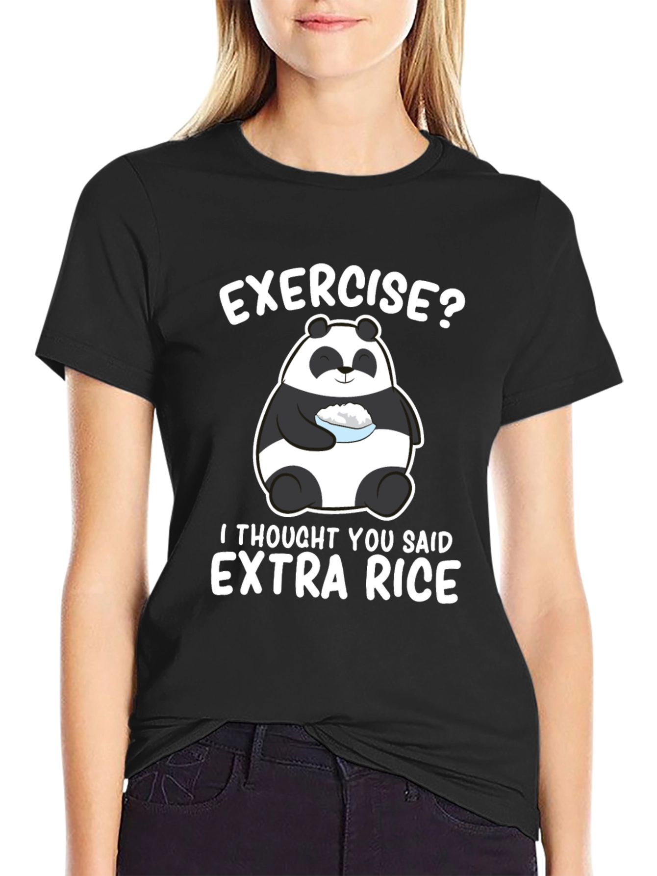 Black Funny Panda Extra Rice Black T-Shirt view 2