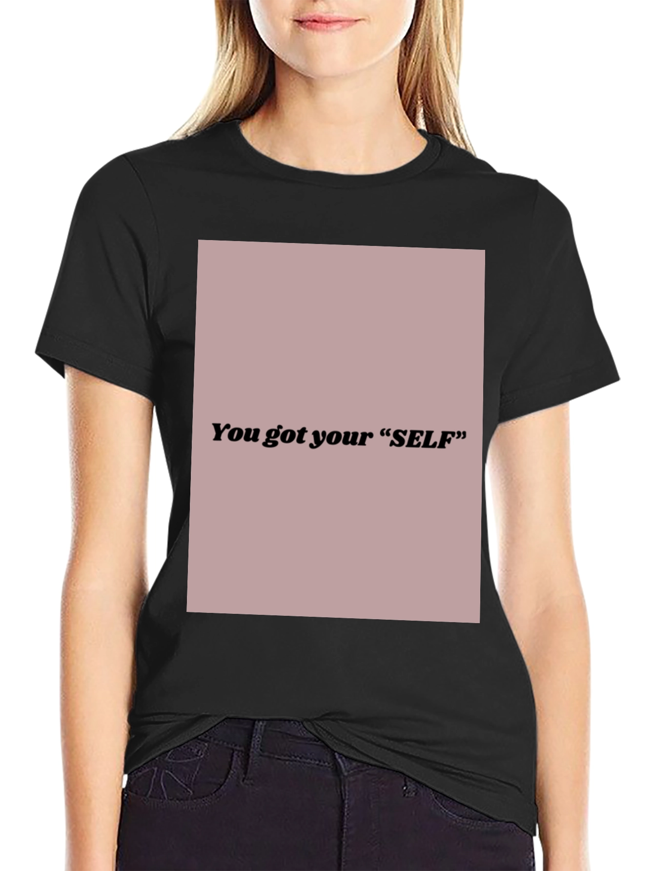 Black Stylish Black Tee - You Got Your "SELF" Graphic Print view 2