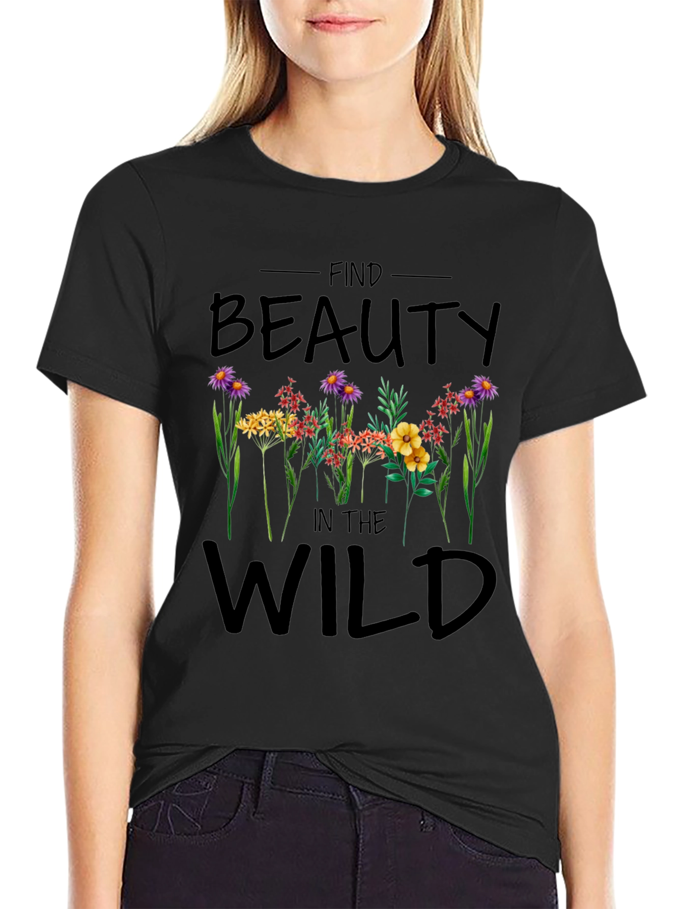 Black Find Beauty in the Wild Graphic T-Shirt view 2