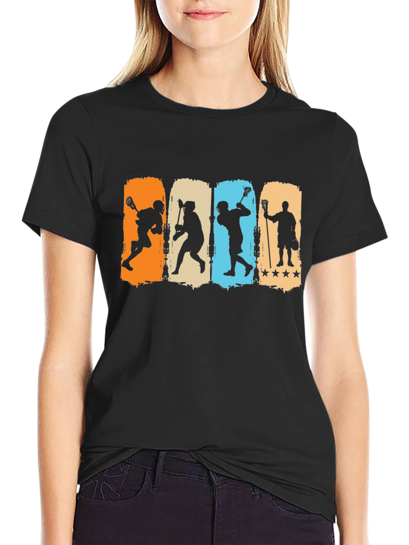 Black Lacrosse Player Silhouette Graphic T-Shirt view 2