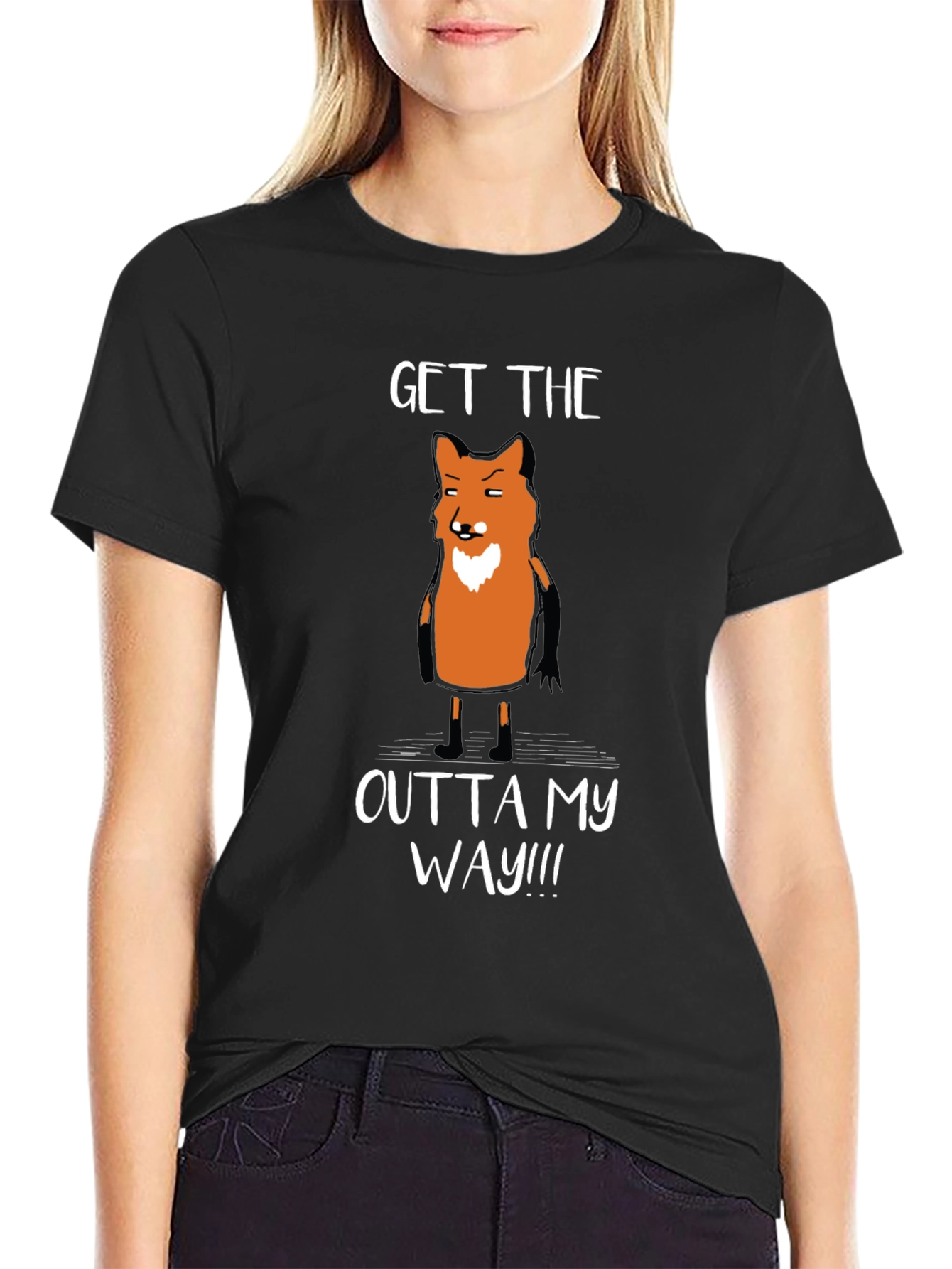 Black Funny Fox Graphic T-Shirt - Get Outta My Way! view 2