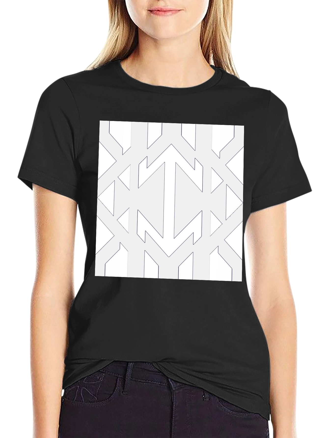 Black Modern Geometric Pattern Black Tee view 2