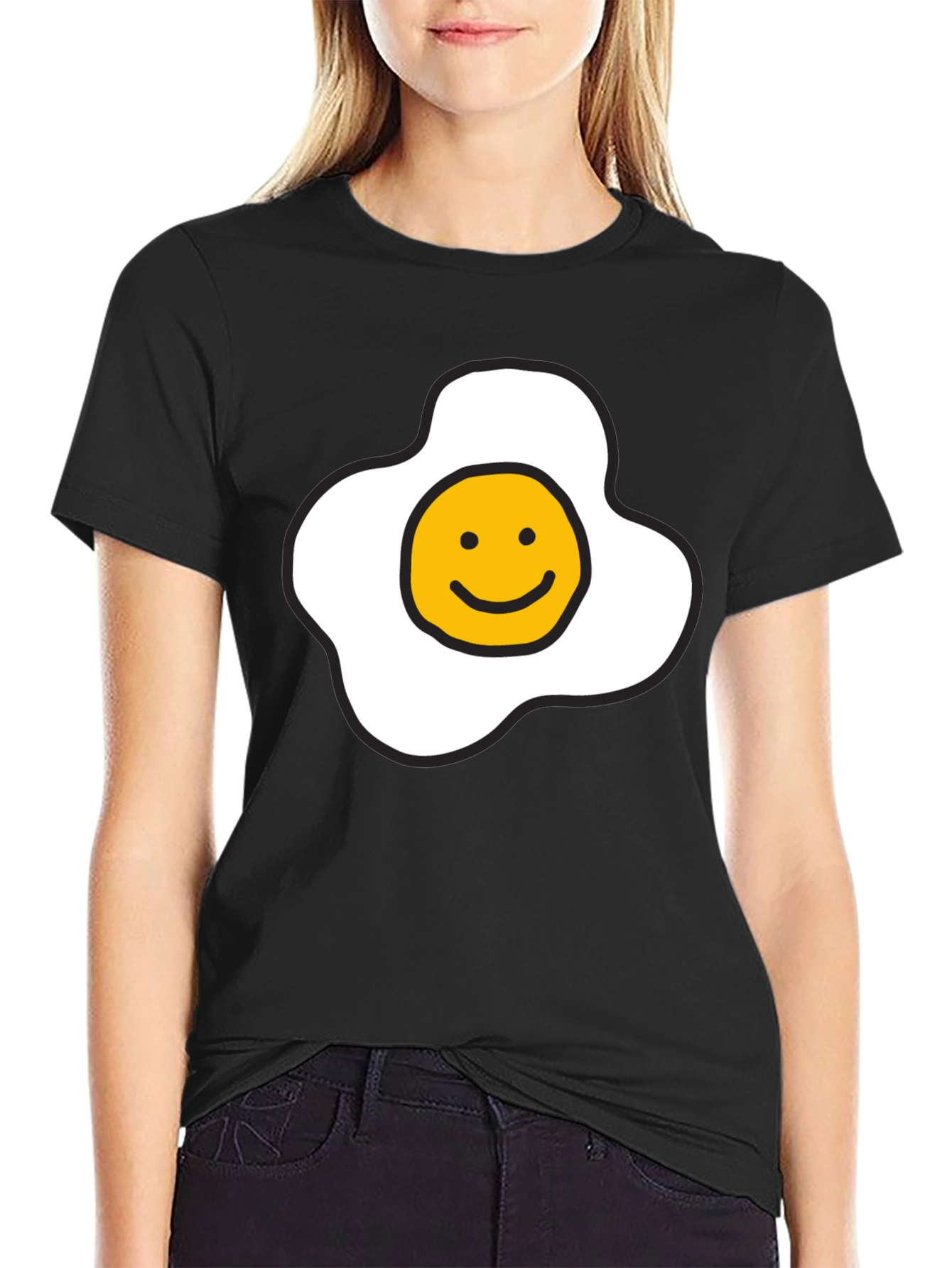Black Sunny Side Up Smiley Face T-Shirt - Black view 2
