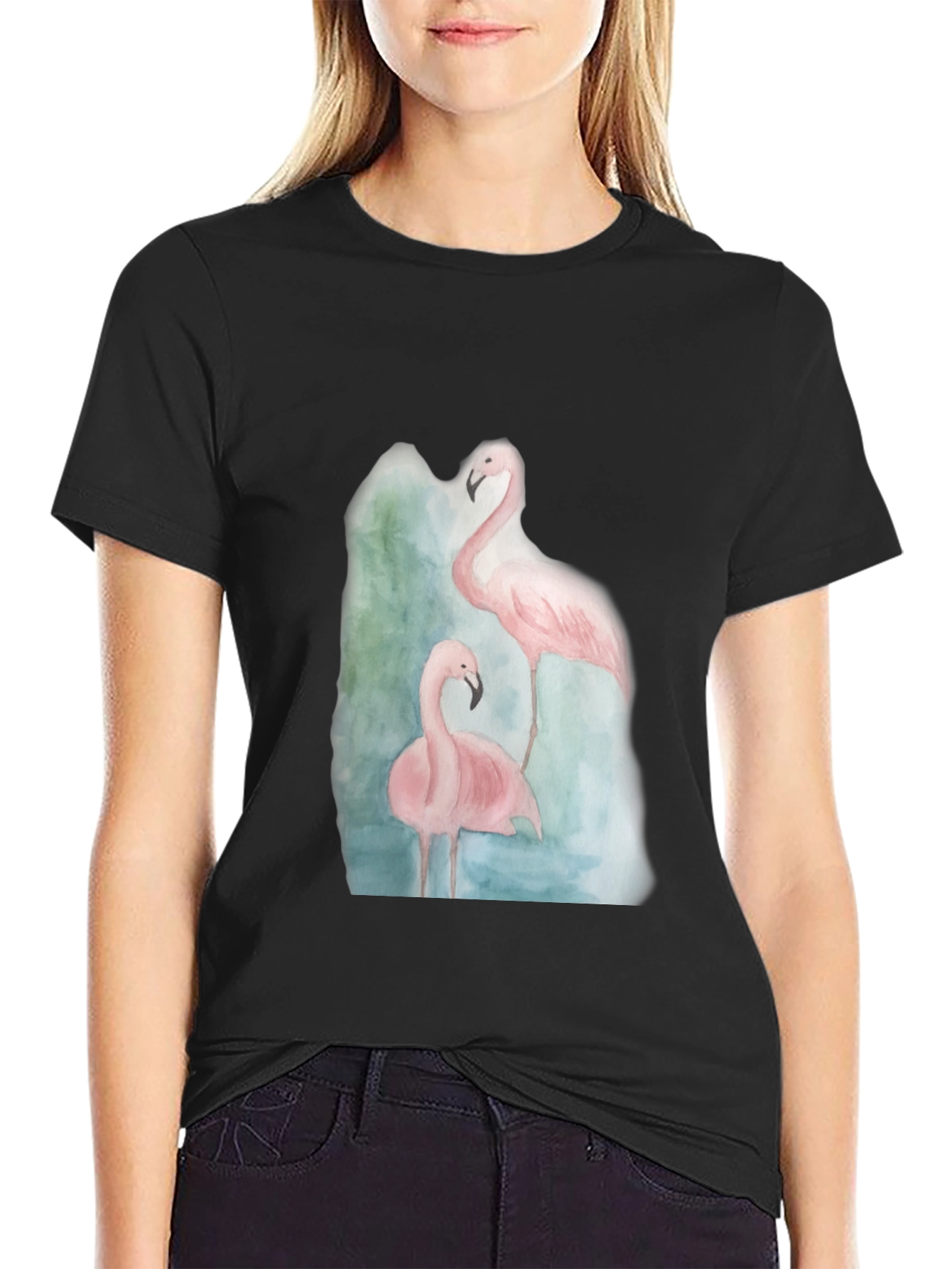 Black Flamingo Graphic Tee - Black Cotton Casual Shirt view 2