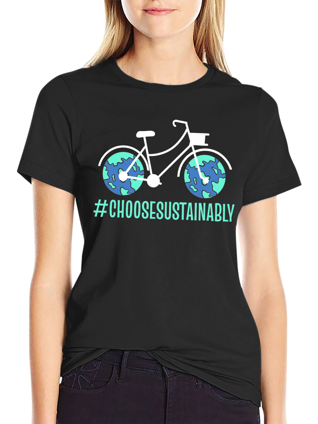 Black Eco-Friendly Bicycle T-Shirt view 2