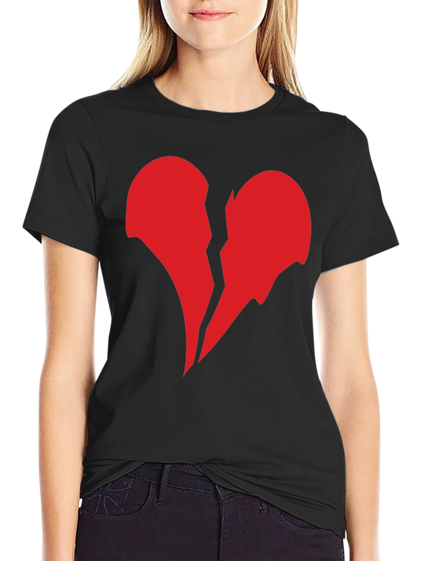 Black Broken Heart Graphic Black T-Shirt view 2