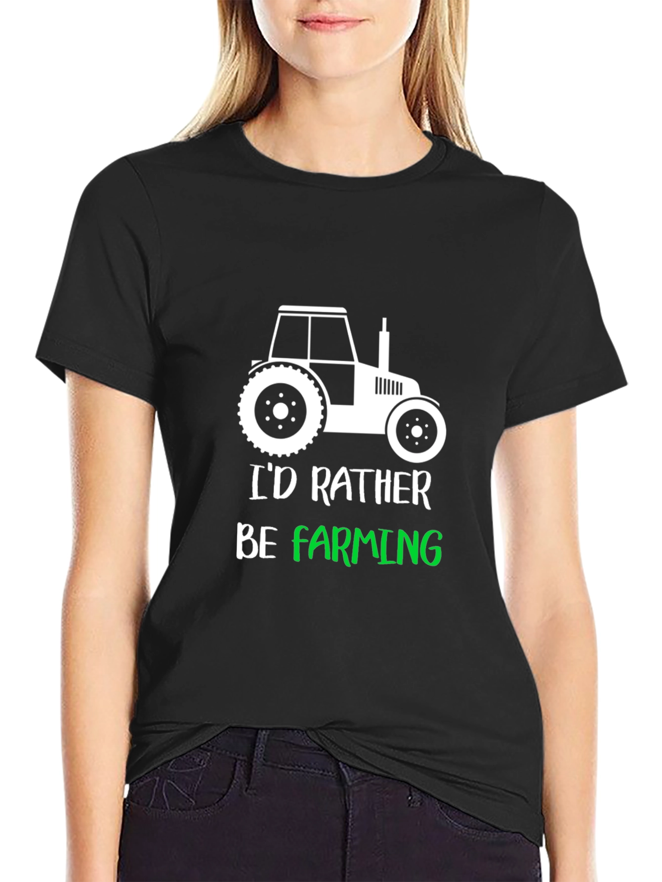 Black Farming T-Shirt: "I'd Rather Be Farming" Tee view 2