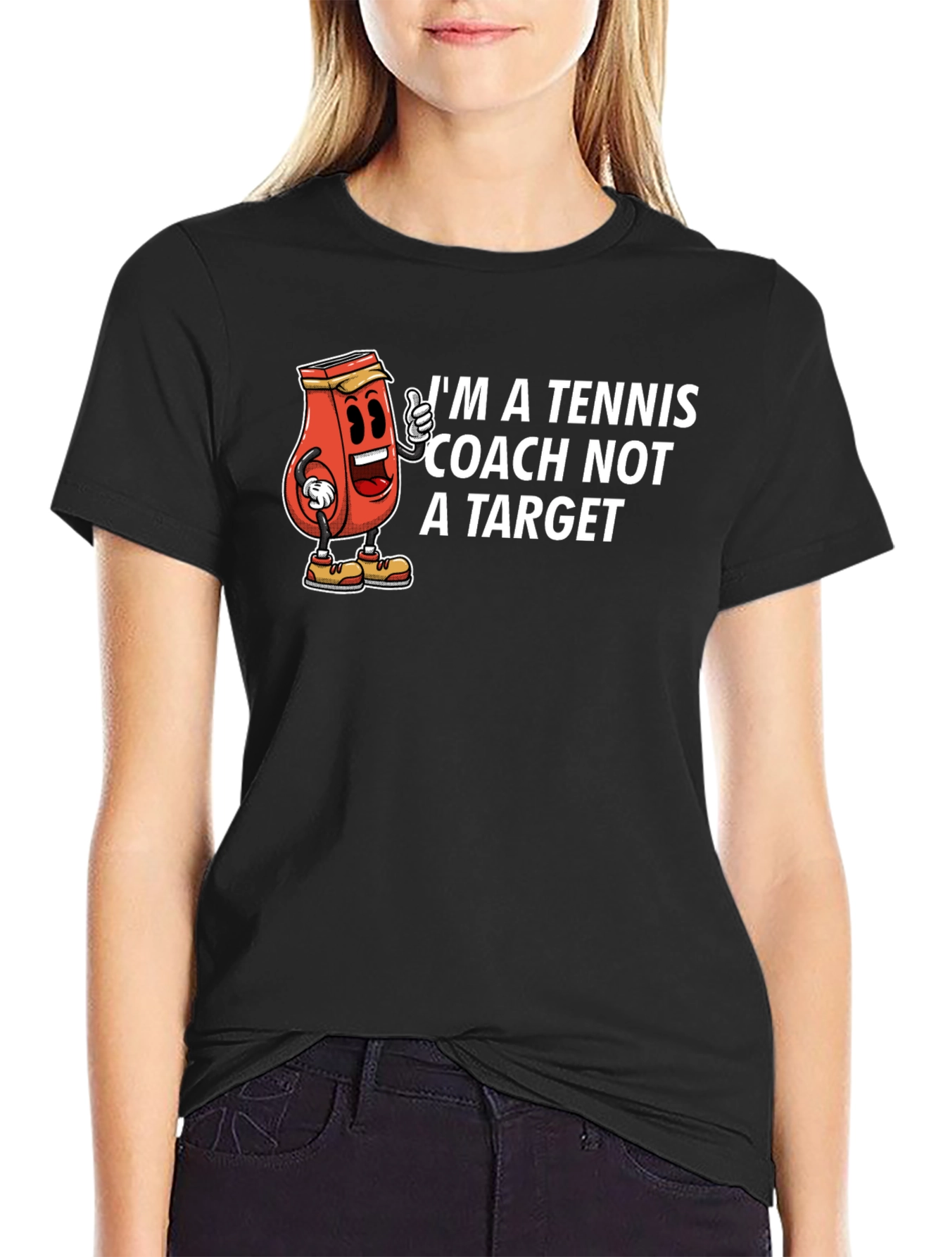 Black Tennis Coach Cartoon Graphic T-Shirt view 2