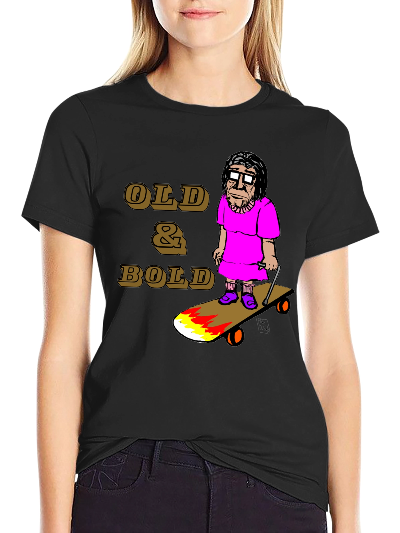 Black Old & Bold Skateboarder T-Shirt view 2