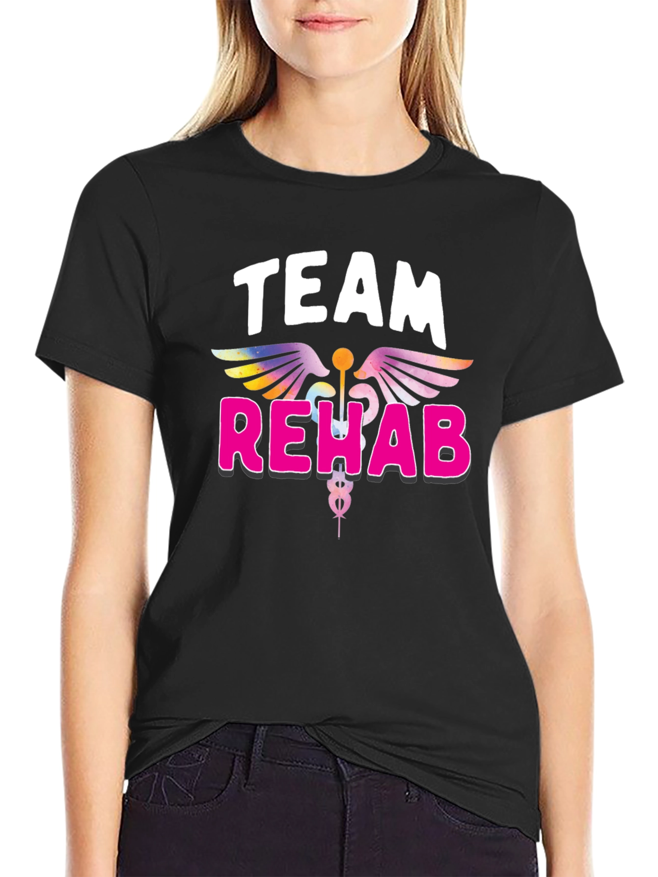 Black Team Rehab T-Shirt - Physical Therapy Tee view 2