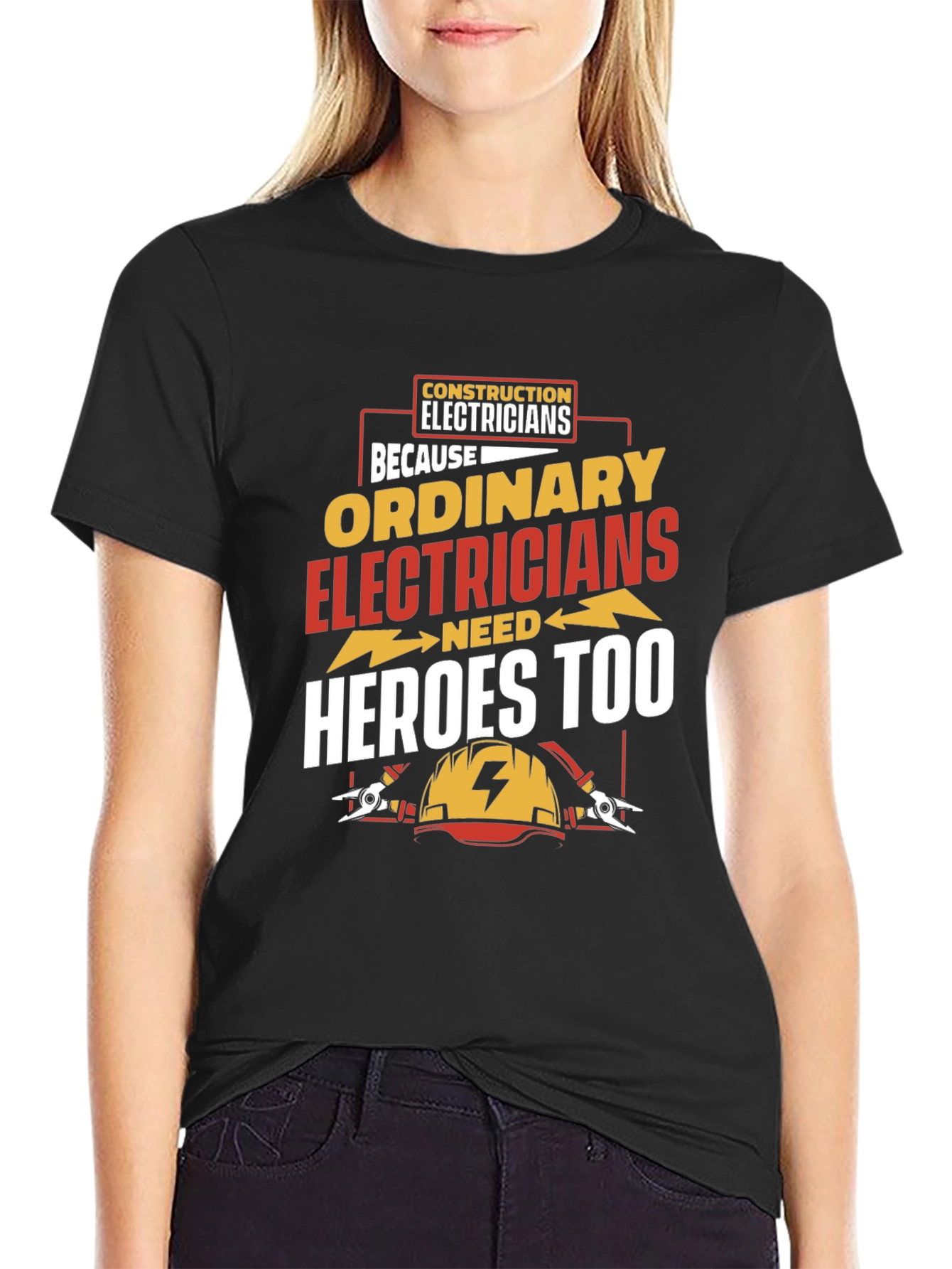 Black Electrician Hero T-Shirt - Construction Electricians Tee view 2