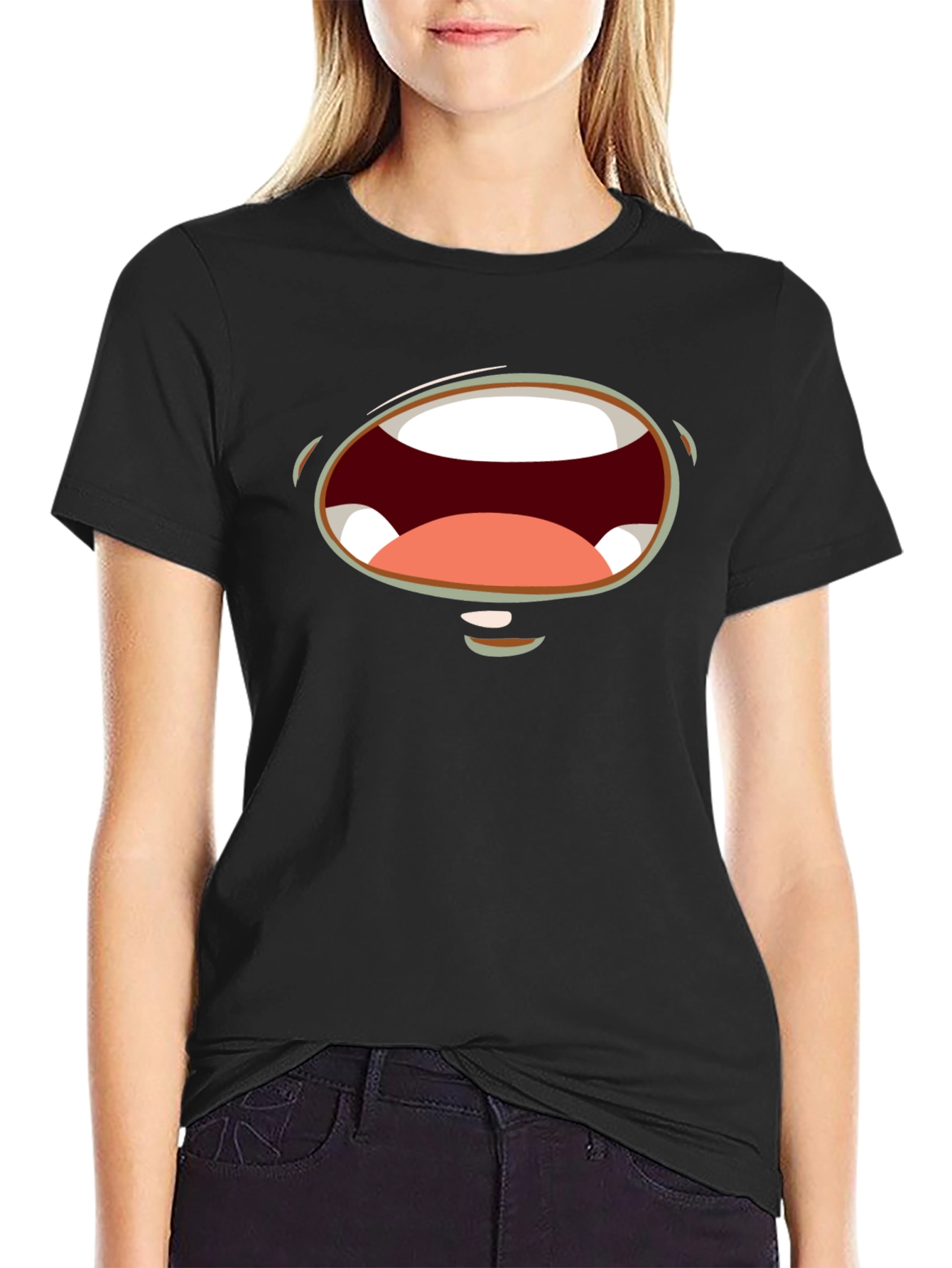 Black Funny Monster Mouth Graphic Black T-Shirt view 2