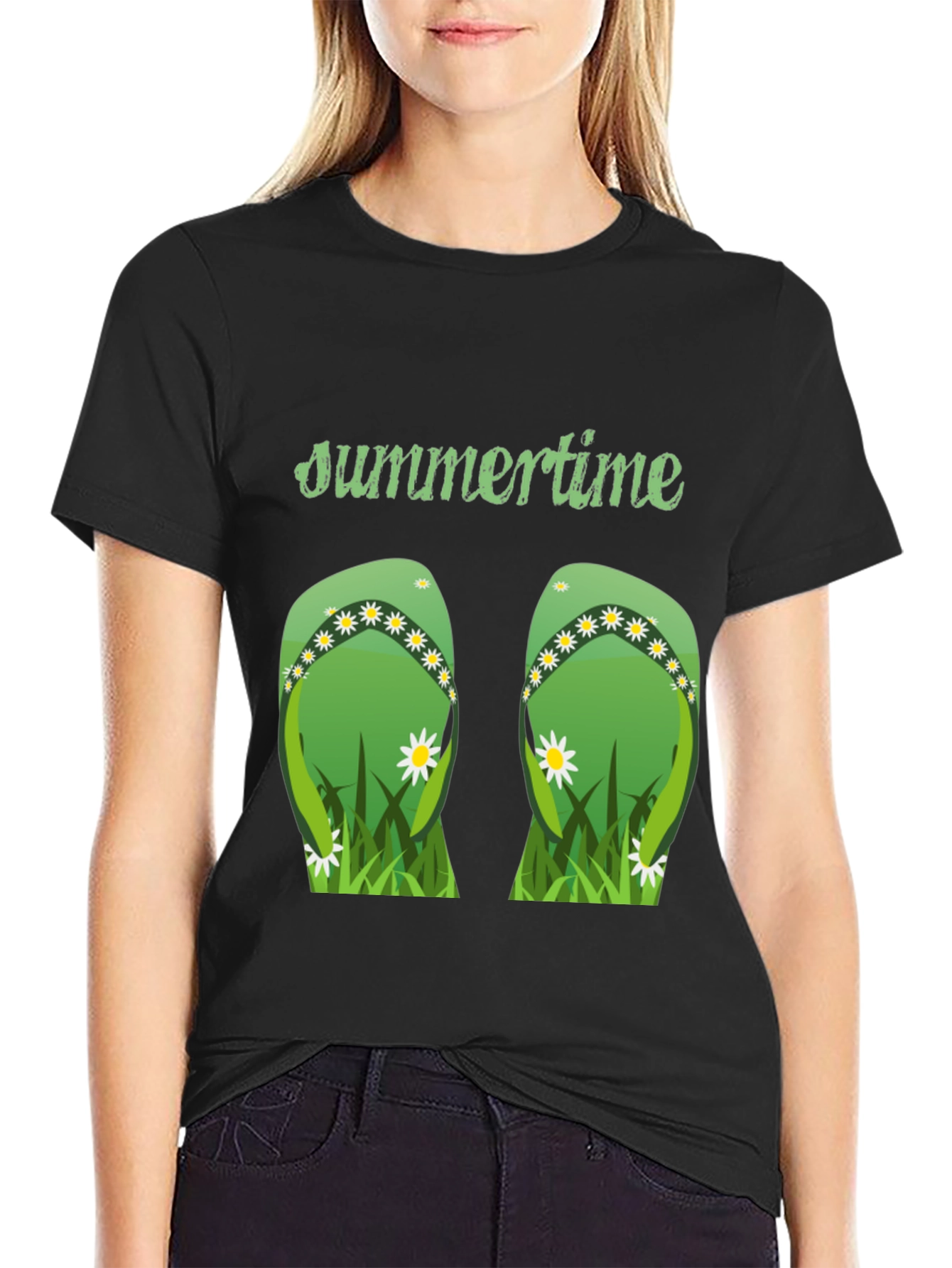 Black Summertime Flip Flop Graphic Tee view 2