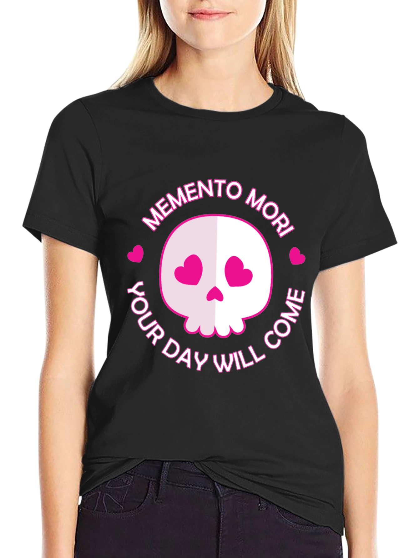 Black Memento Mori Skull Graphic Tee - Black view 2