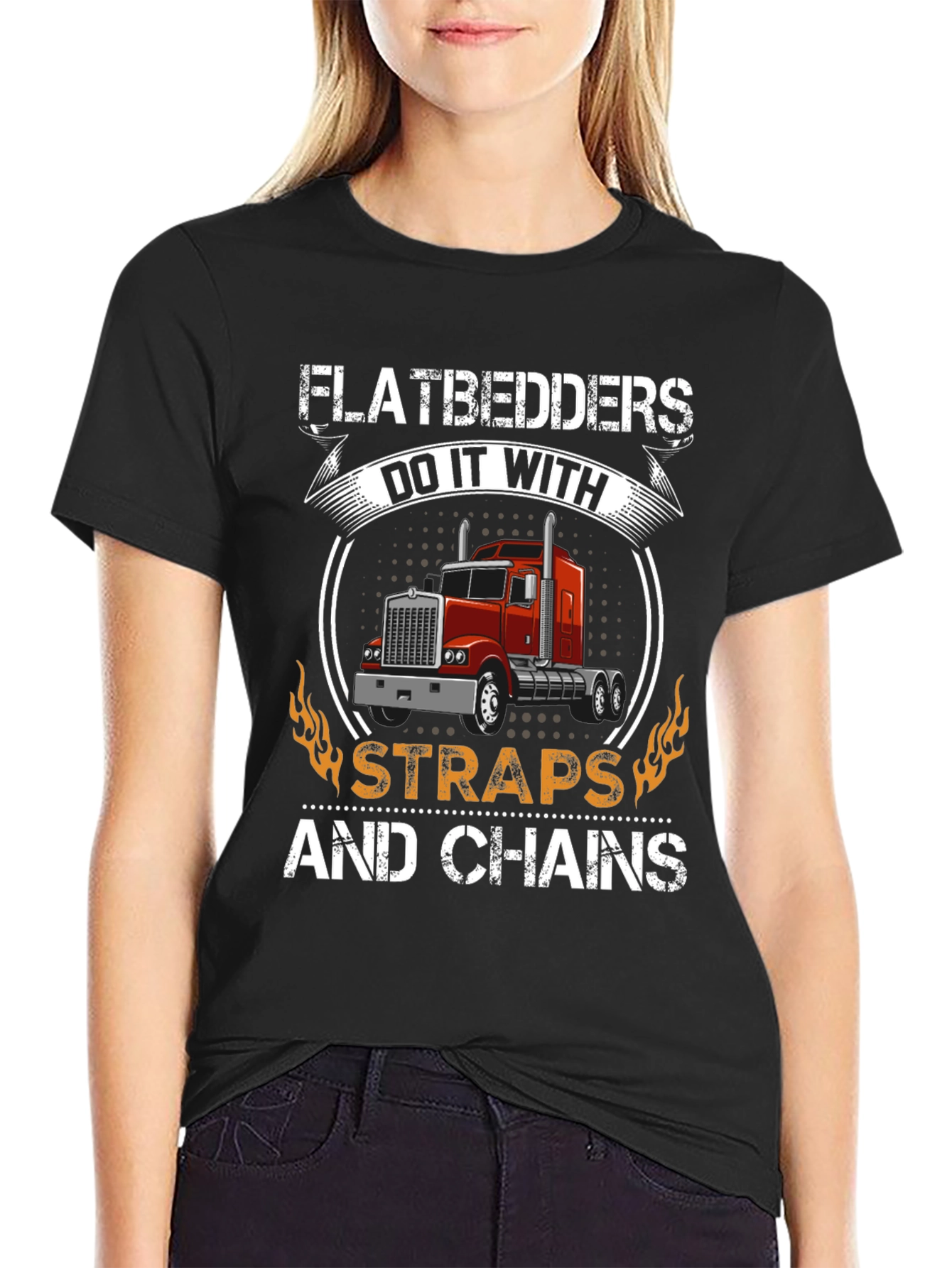 Black Flatbedders Straps & Chains T-Shirt - Trucker Tee view 2