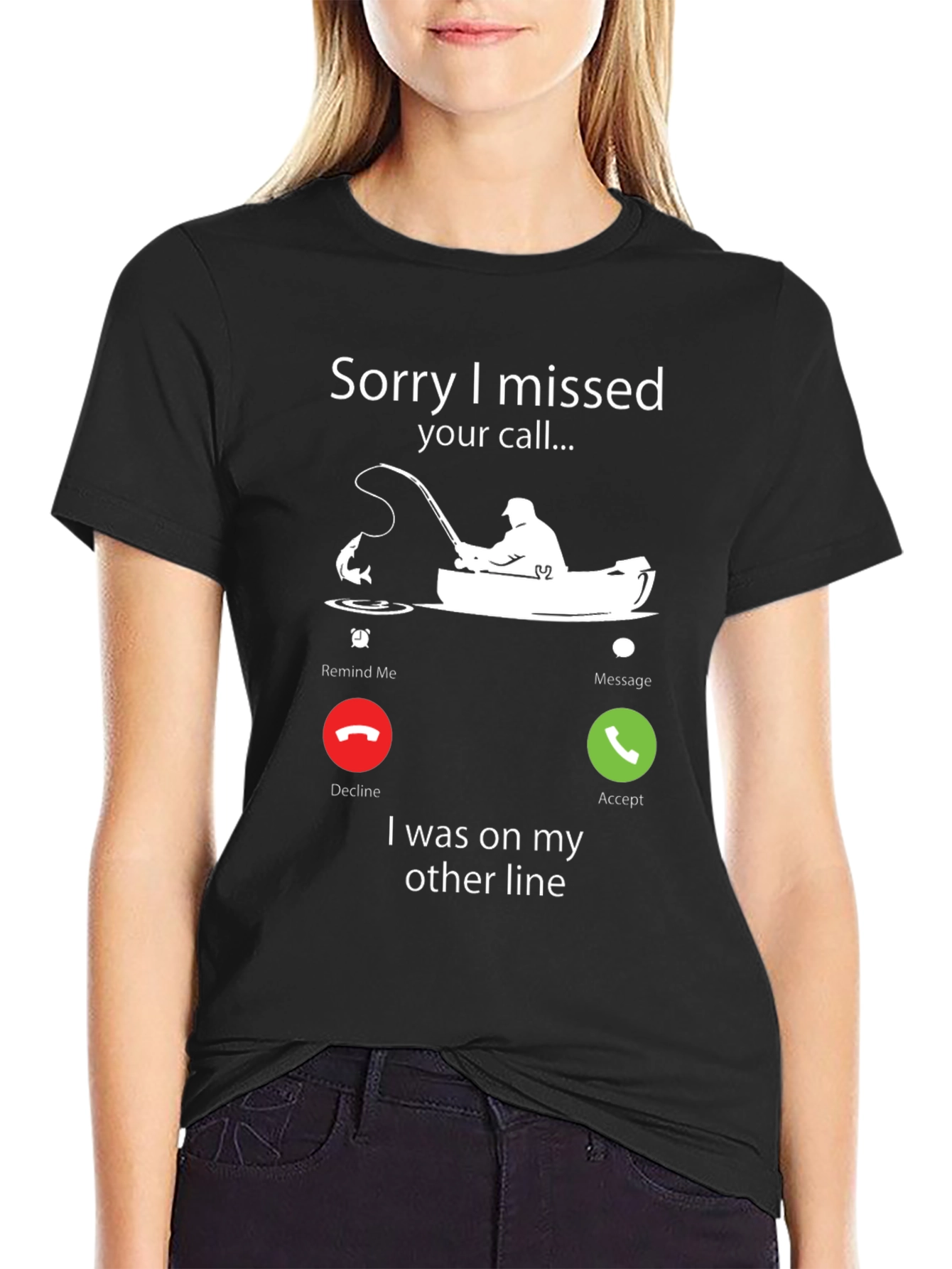 Black Sorry I Missed Your Call Fishing T-Shirt view 2