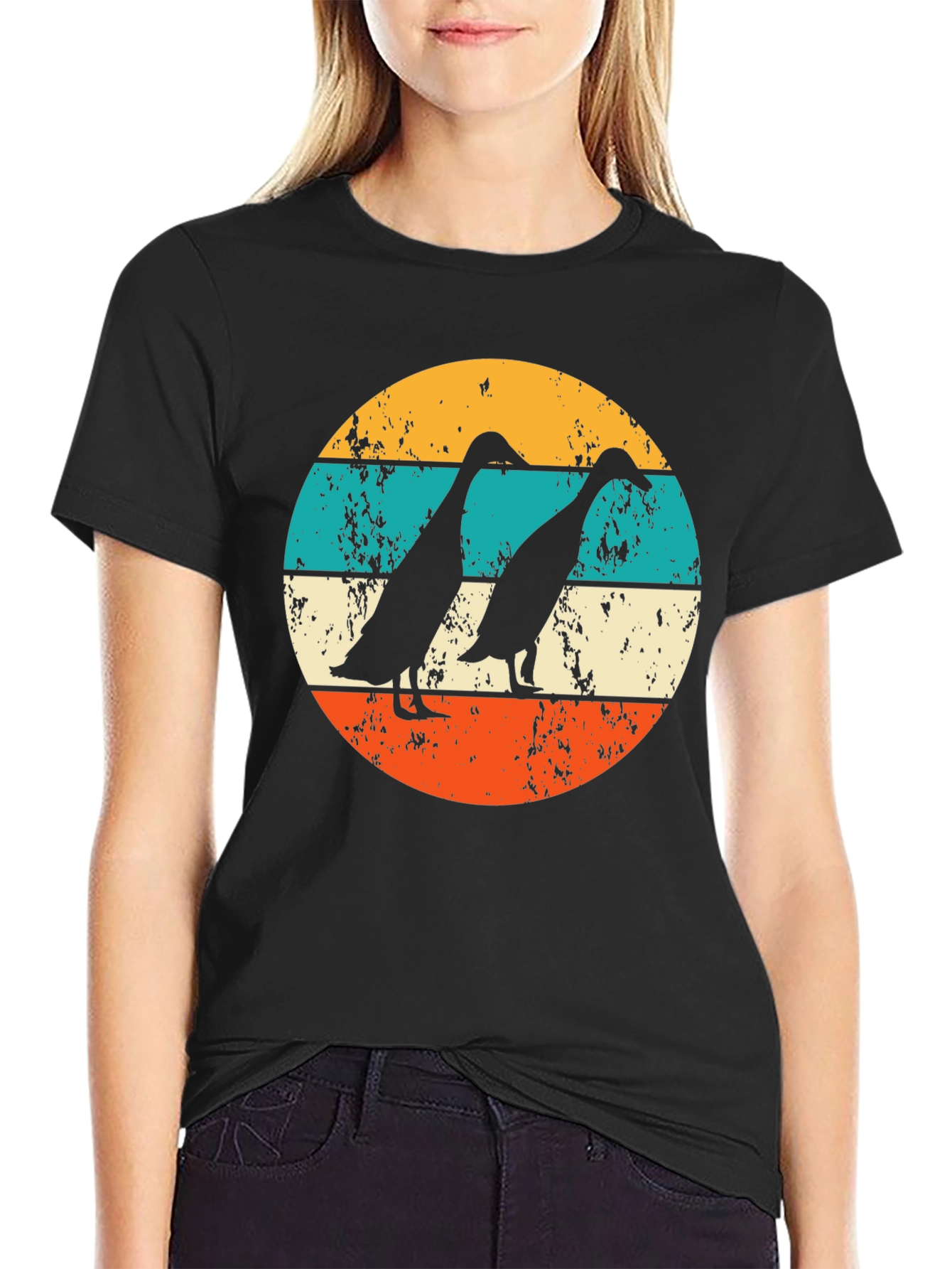 Black Vintage Indian Runner Ducks T-Shirt view 2