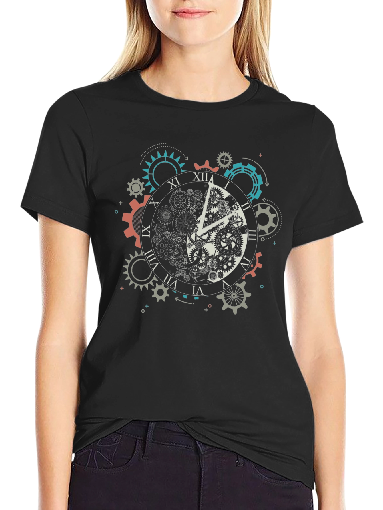 Black Steampunk Clockwork T-Shirt - Mechanical Time Tee view 2